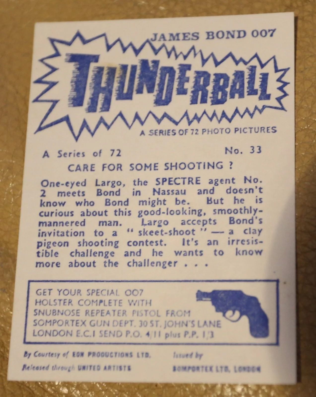 JAMES BOND SOMPORTEX THUNDERBALL 1966 ORIGINAL TRADING CARD EX COND NUMBER 33, изображение 2