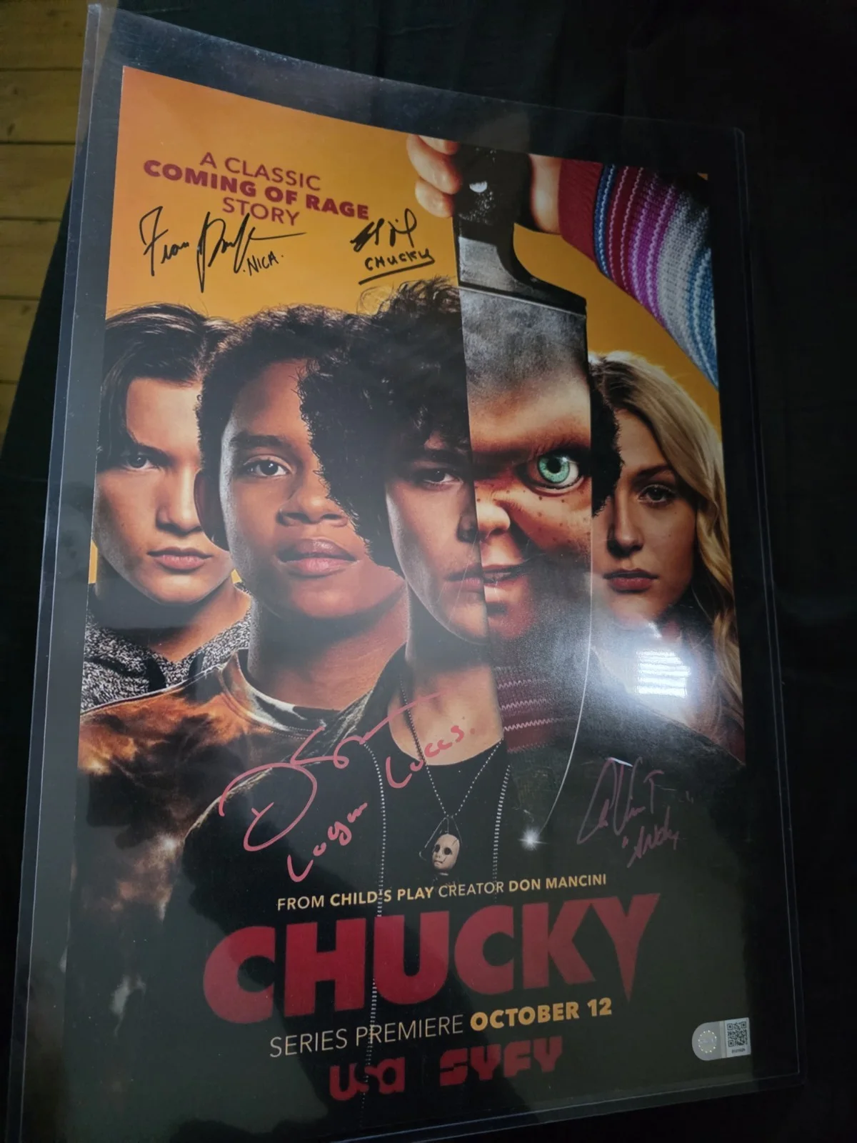 Chucky Cast Signed Brad Dourif, Fiona Dourif +2 12x18 SWAU, image 2