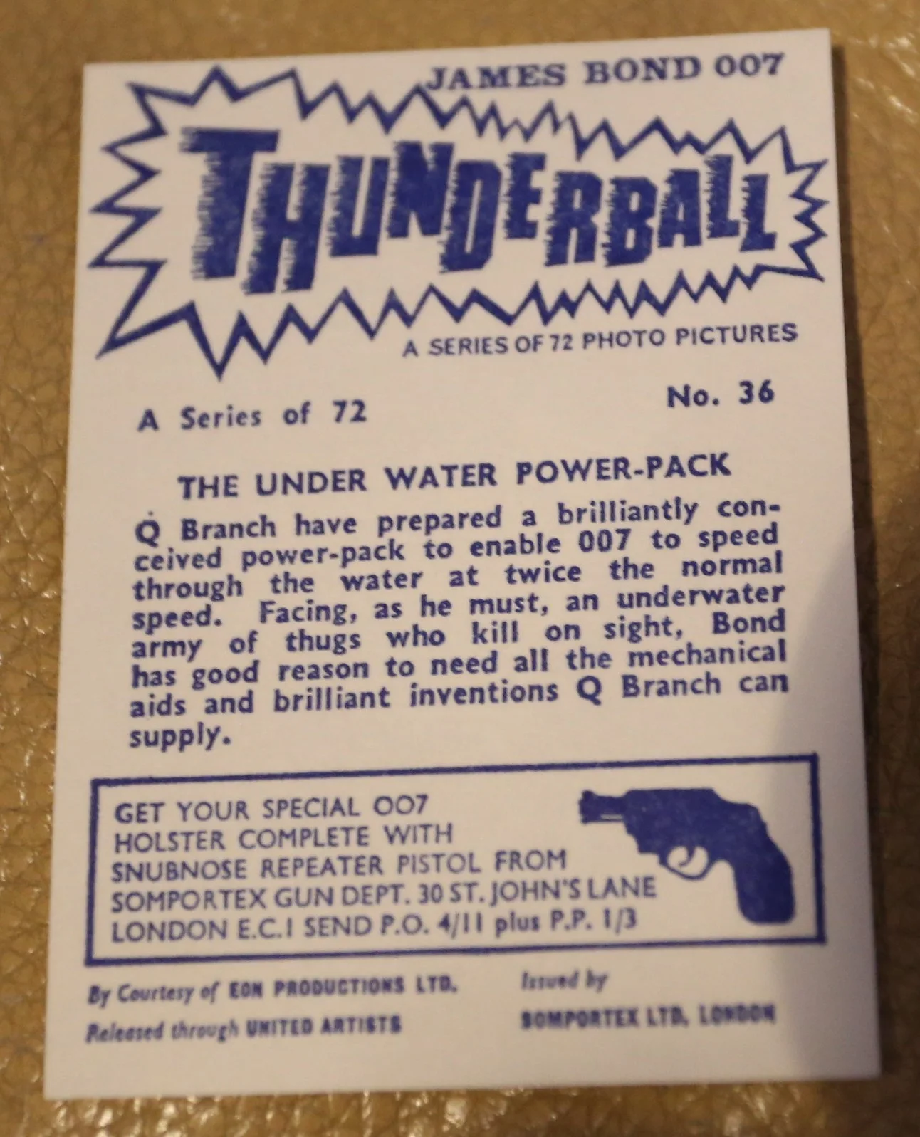 JAMES BOND SOMPORTEX THUNDERBALL 1966 ORIGINAL TRADING CARD EX COND NUMBER 36, изображение 2