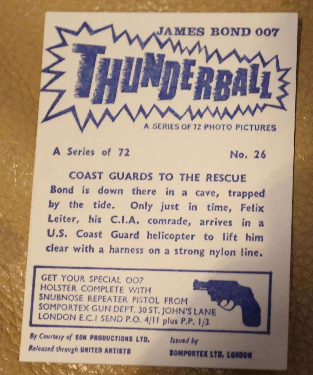 JAMES BOND SOMPORTEX THUNDERBALL 1966 ORIGINAL TRADING CARD EX COND NUMBER 26, image 2