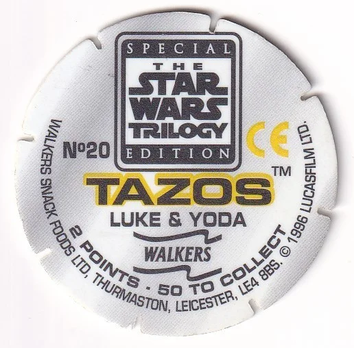 1996 WALKERS - STAR WARS TRILOGY - SINGLE TAZO No 20 LUKE & YODA, image 2
