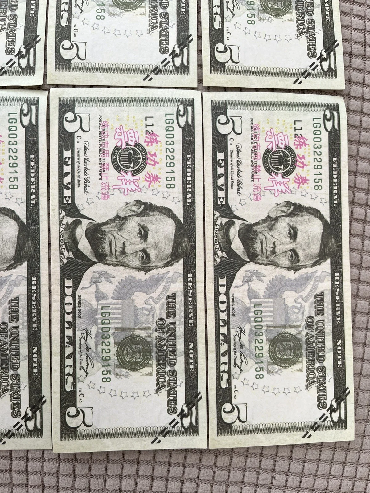 Prop 9 REALISTIC High Quality 5 Dollar Bills REPLICA (9 Bill Lot) USD Dollars $5, изображение 4