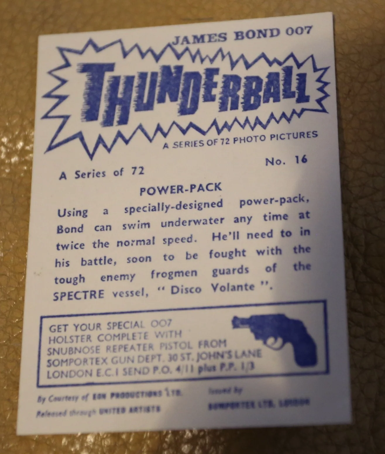 JAMES BOND SOMPORTEX THUNDERBALL 1966 ORIGINAL TRADING CARD EX COND NUMBER 16, image 2