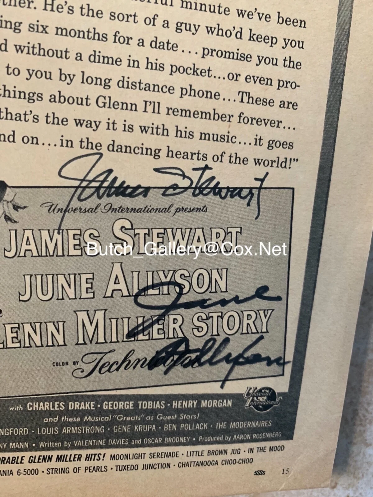 JAMES STEWART & JUNE ALLYSON signed photo sp magazine page vintage autographed, изображение 2