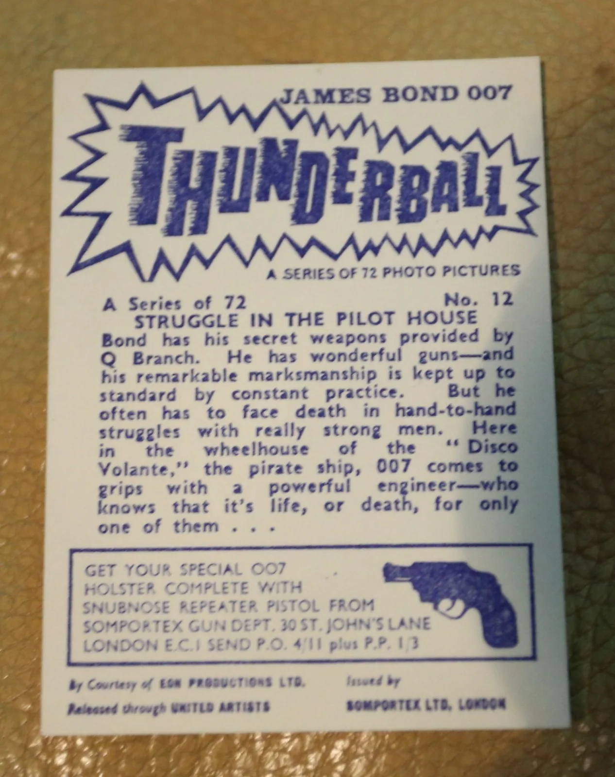 JAMES BOND SOMPORTEX THUNDERBALL 1966 ORIGINAL TRADING CARD EX COND NUMBER 12, изображение 2