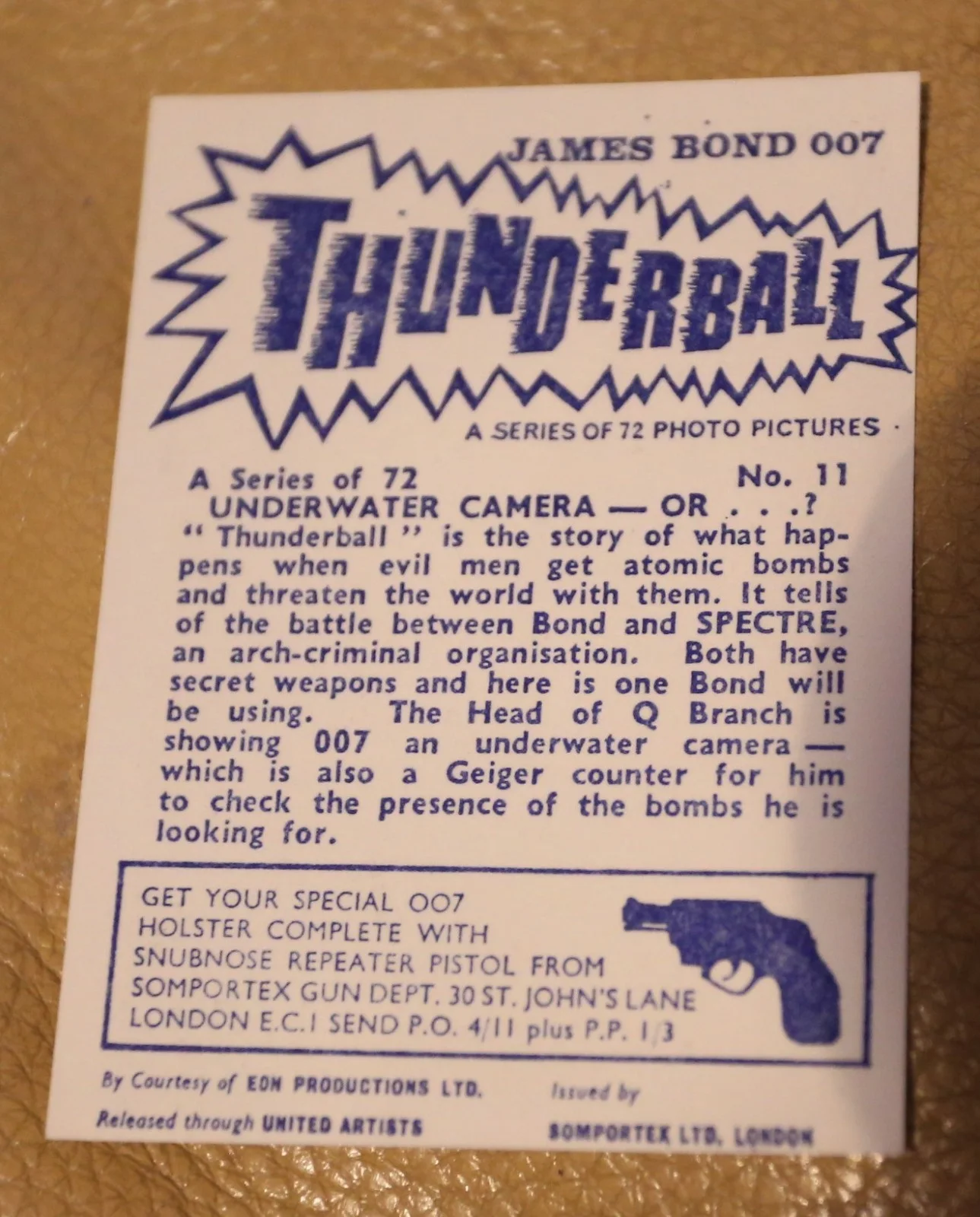 JAMES BOND SOMPORTEX THUNDERBALL 1966 ORIGINAL TRADING CARD EX COND NUMBER 11, изображение 2