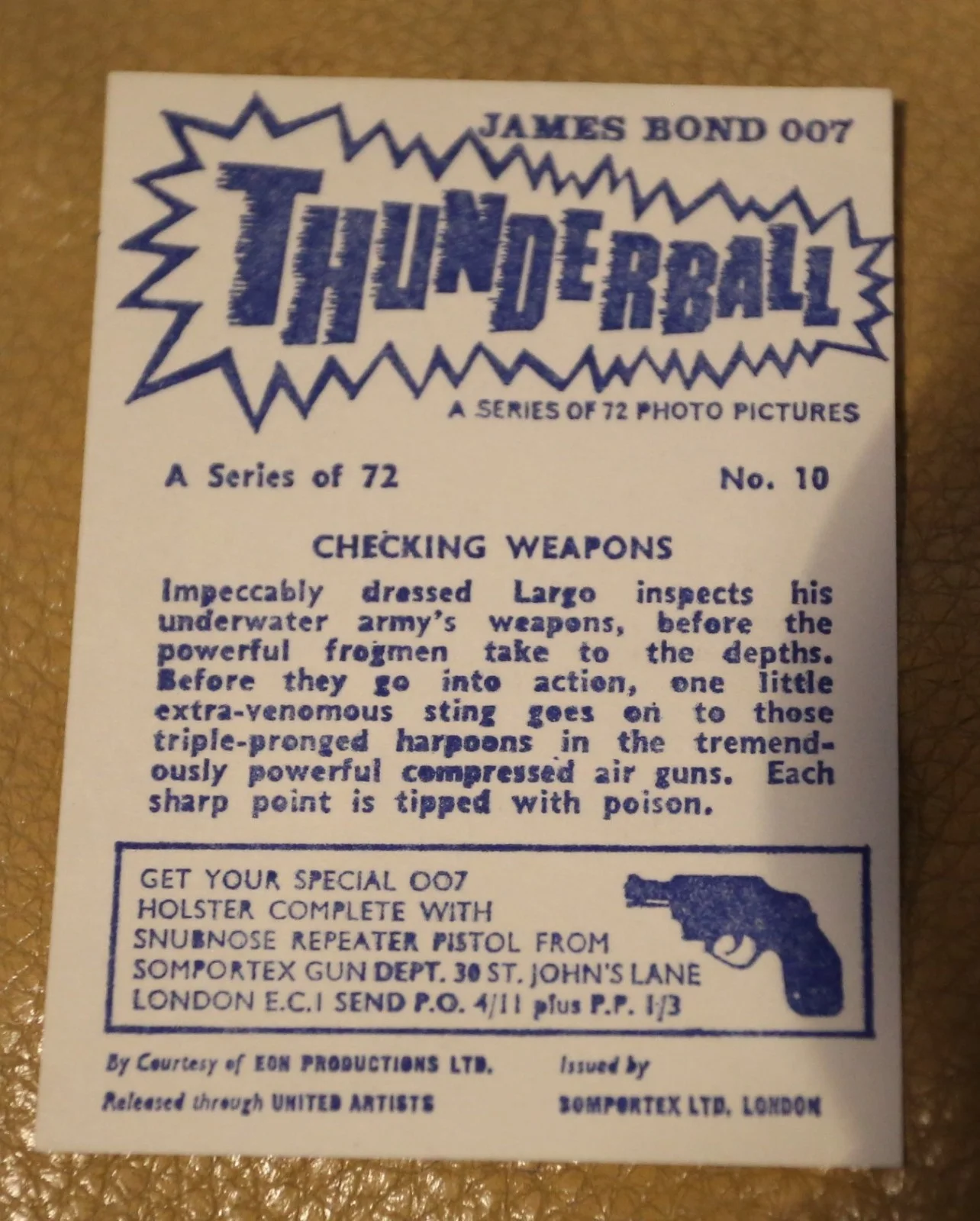 JAMES BOND SOMPORTEX THUNDERBALL 1966 ORIGINAL TRADING CARD EX COND NUMBER 10, изображение 2