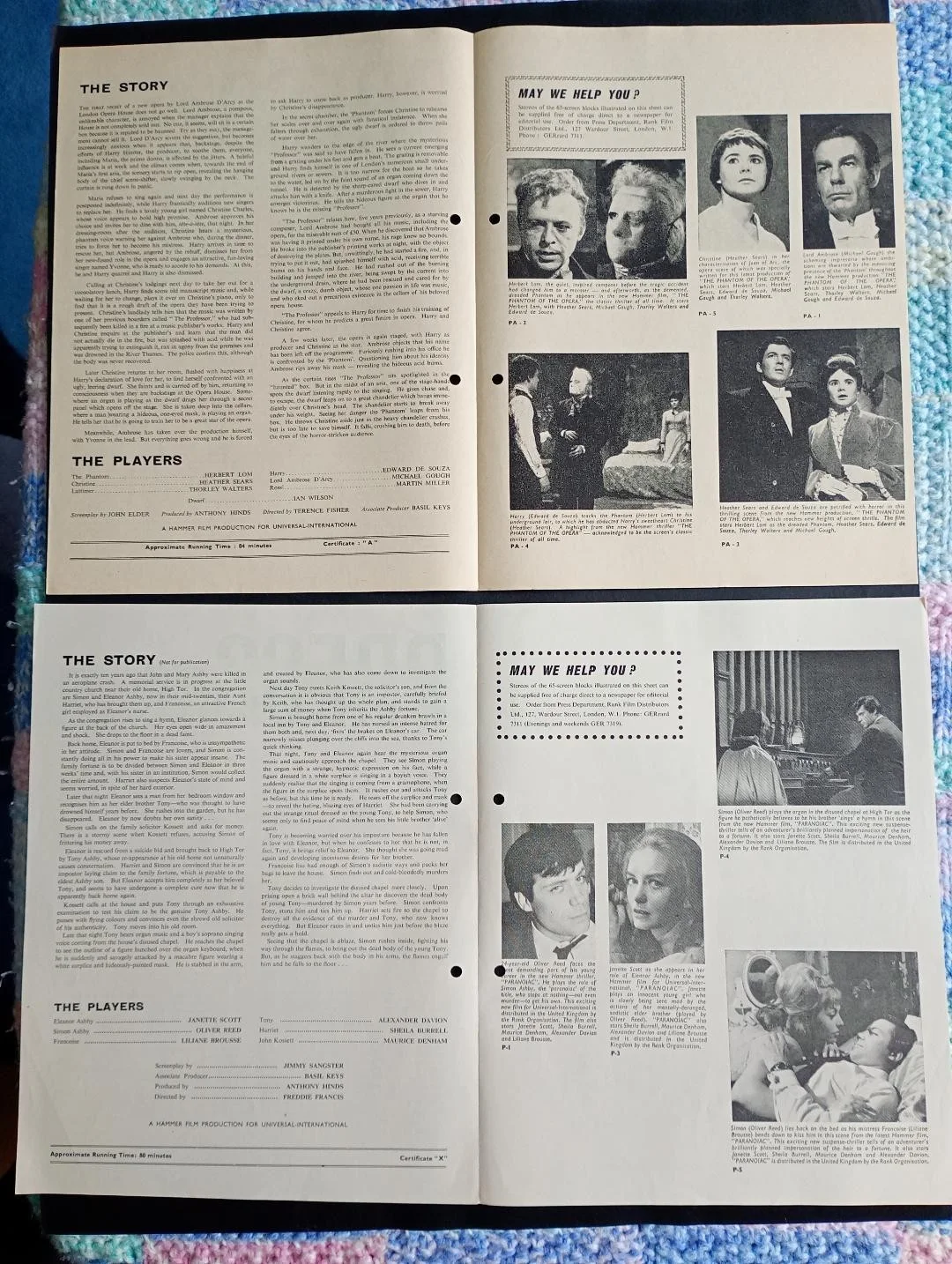 HAMMER FILMS x 4 press information leaflets, image 5