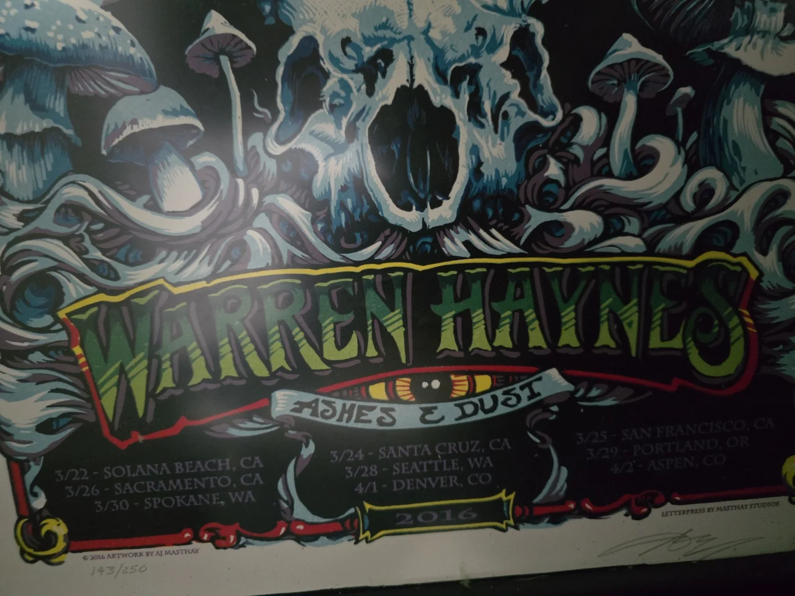 Warren Haynes Ashes & Dust 2016 AJ Masthay Signed Poster #143/250, изображение 3