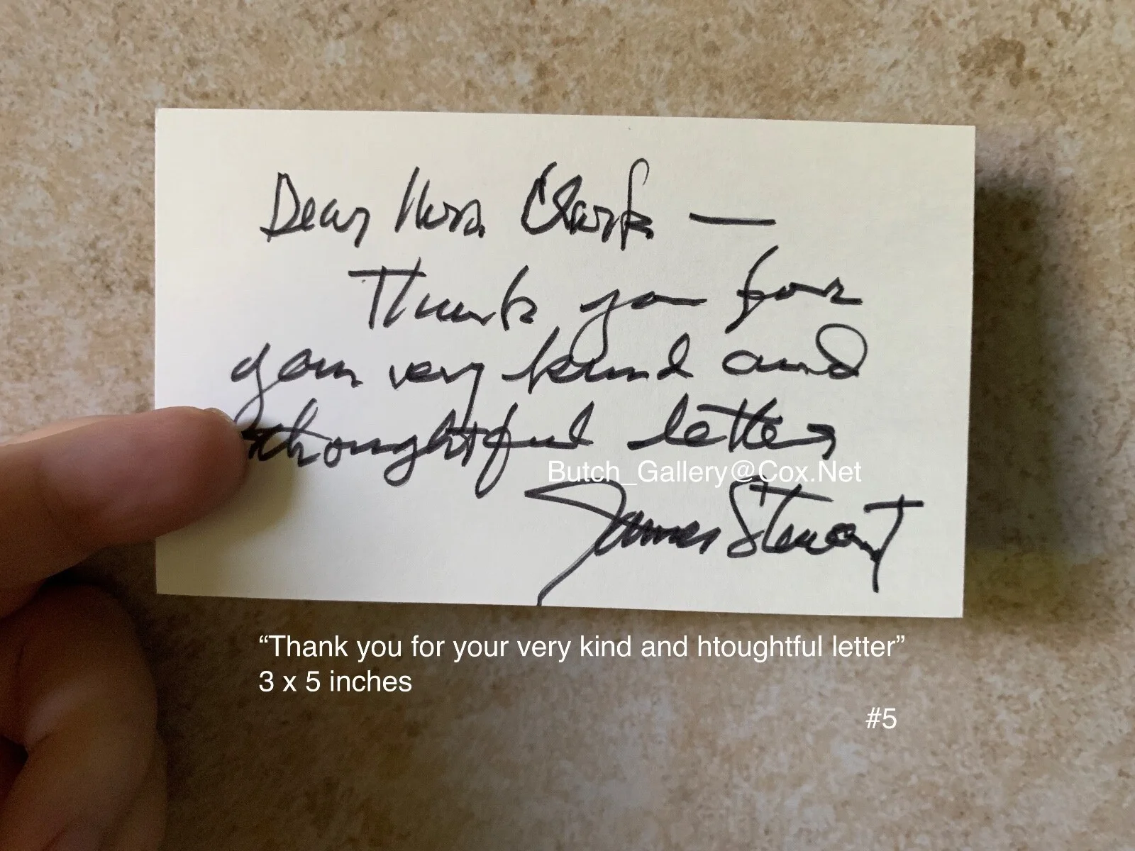 JAMES JIMMY STEWART Hollywood signed autograph card with handwritten comment, image 2