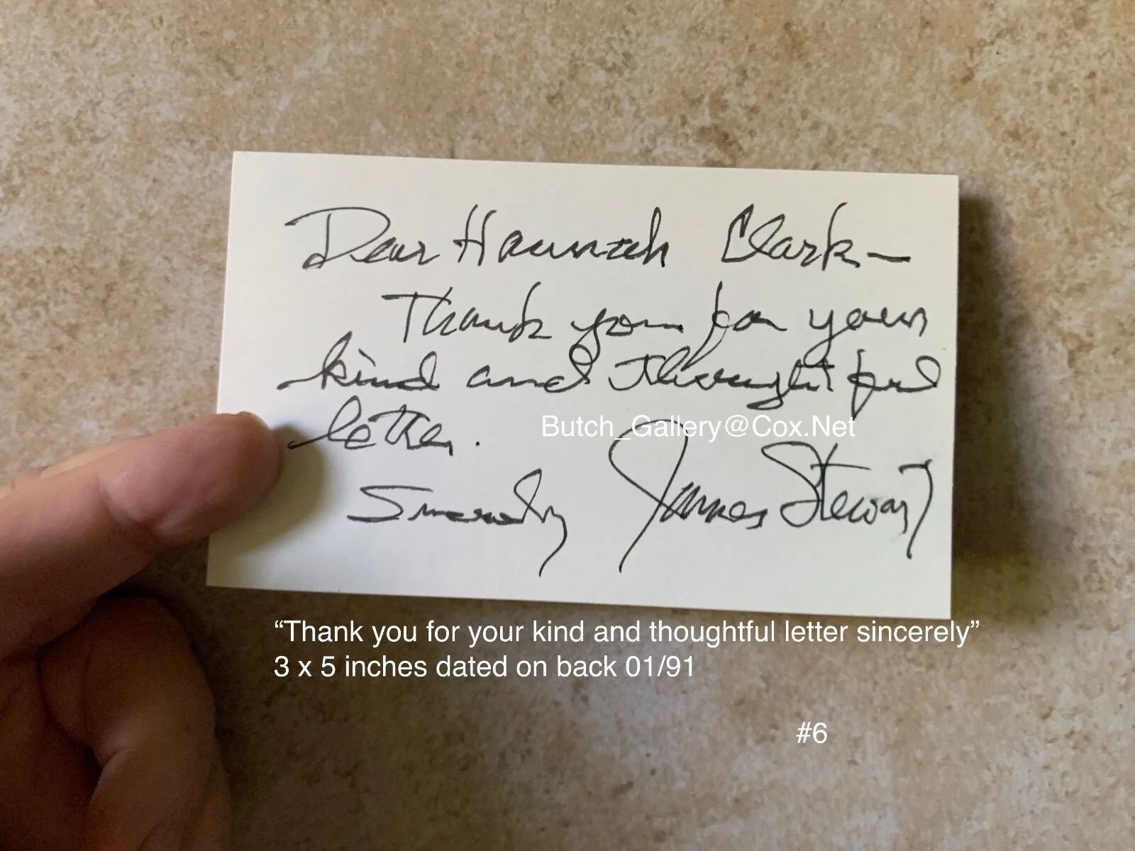JAMES JIMMY STEWART Hollywood signed autograph card with handwritten comment, image 3