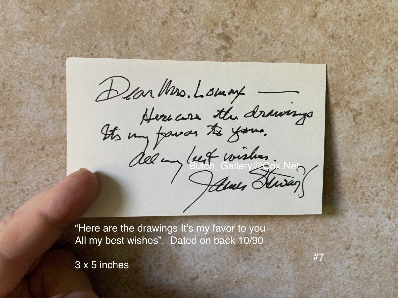 JAMES JIMMY STEWART Hollywood signed autograph card with handwritten comment, image 4