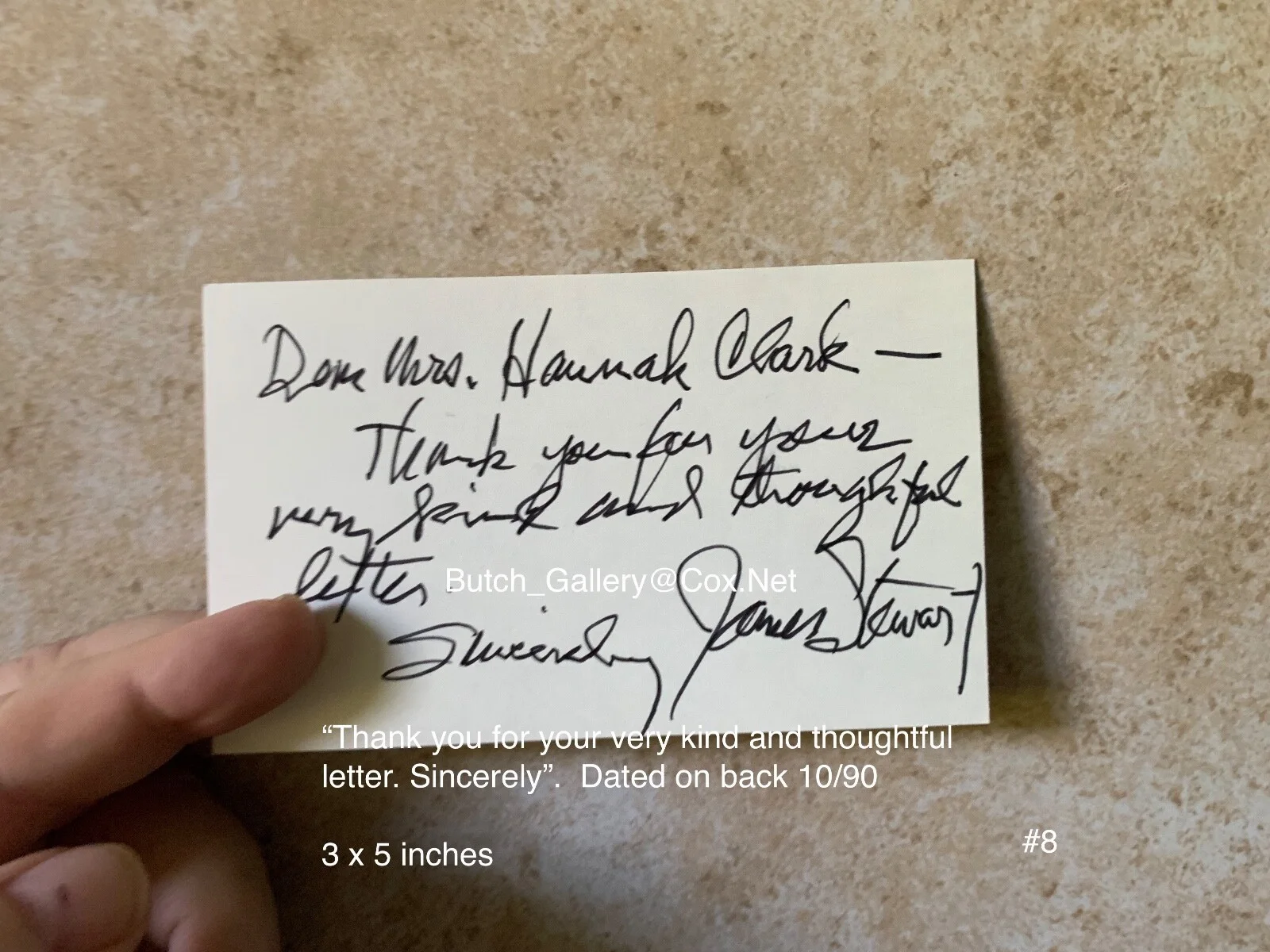 JAMES JIMMY STEWART Hollywood signed autograph card with handwritten comment, image 5