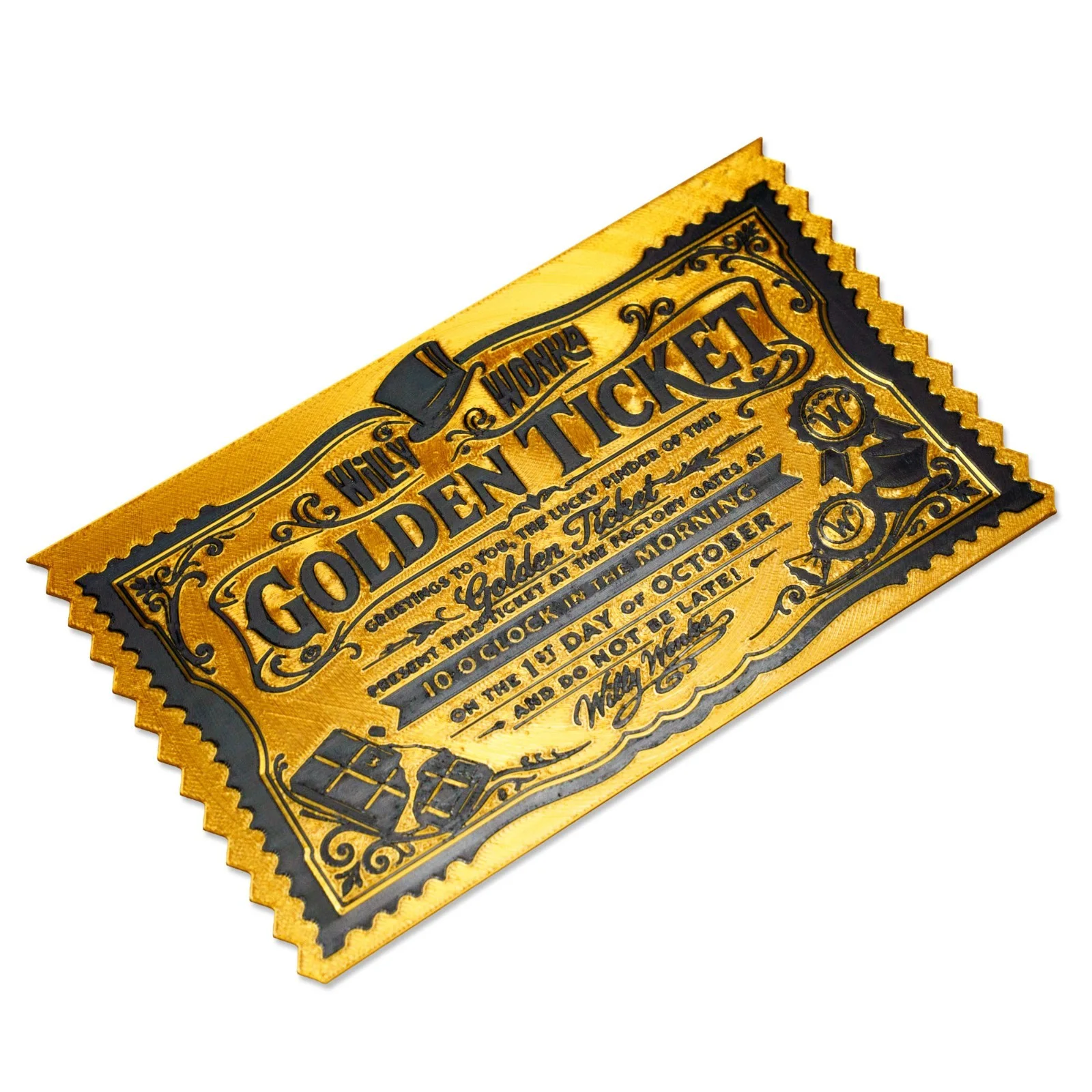 3D Printed Willy Wonka Golden Ticket – PLA Gold Colour Replica (18x9cm), image 2