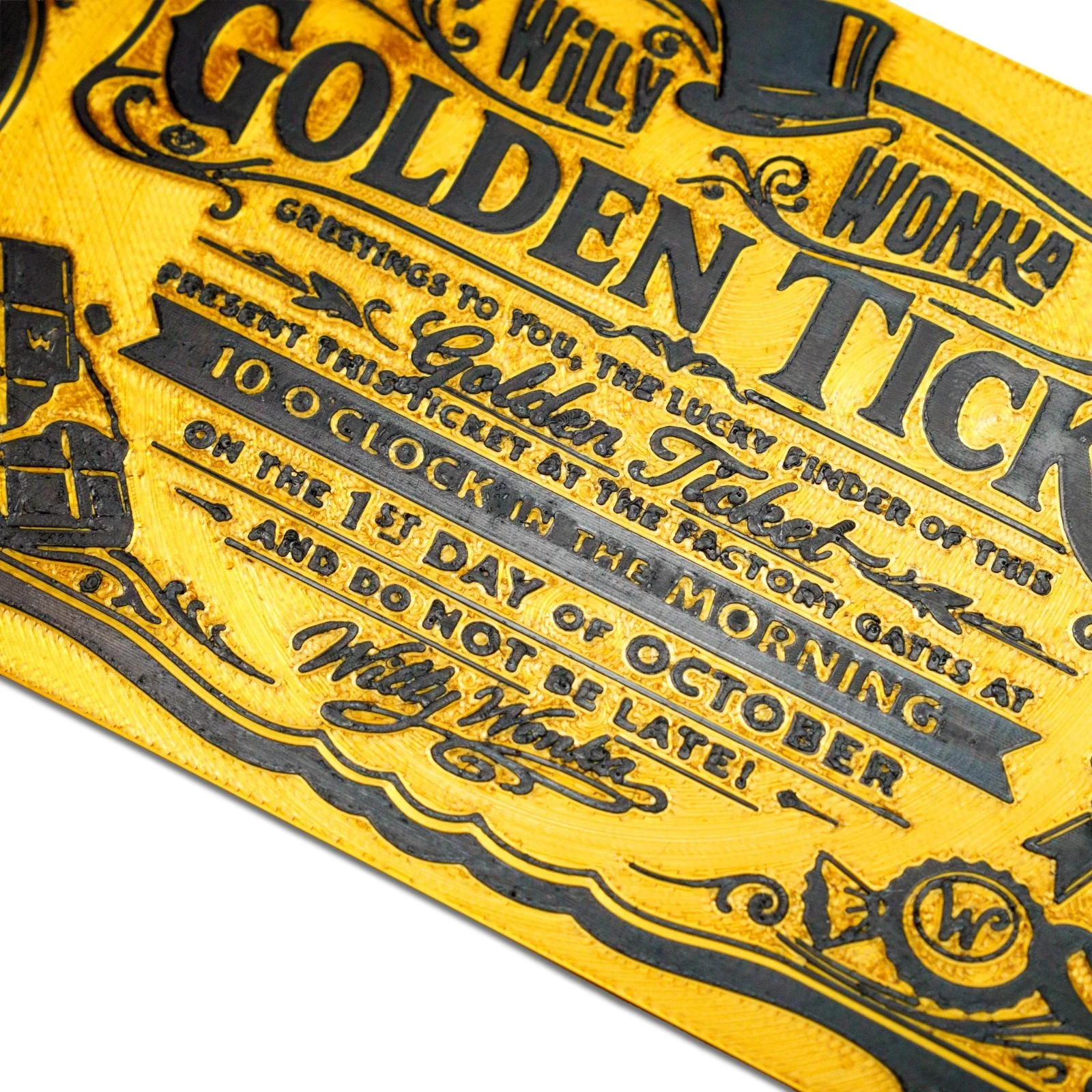 3D Printed Willy Wonka Golden Ticket – PLA Gold Colour Replica (18x9cm), image 3