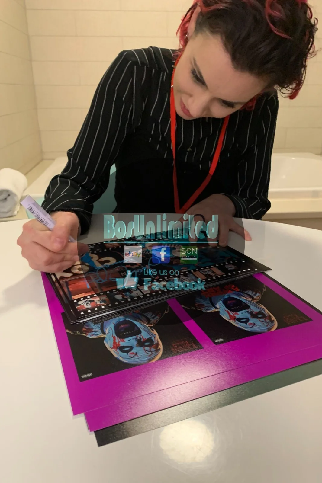Leah Voysey — Leah Voysey signed Terrifier 2 Clown Cafe Host 8x10 Photo EXACT PROOF B, image 3