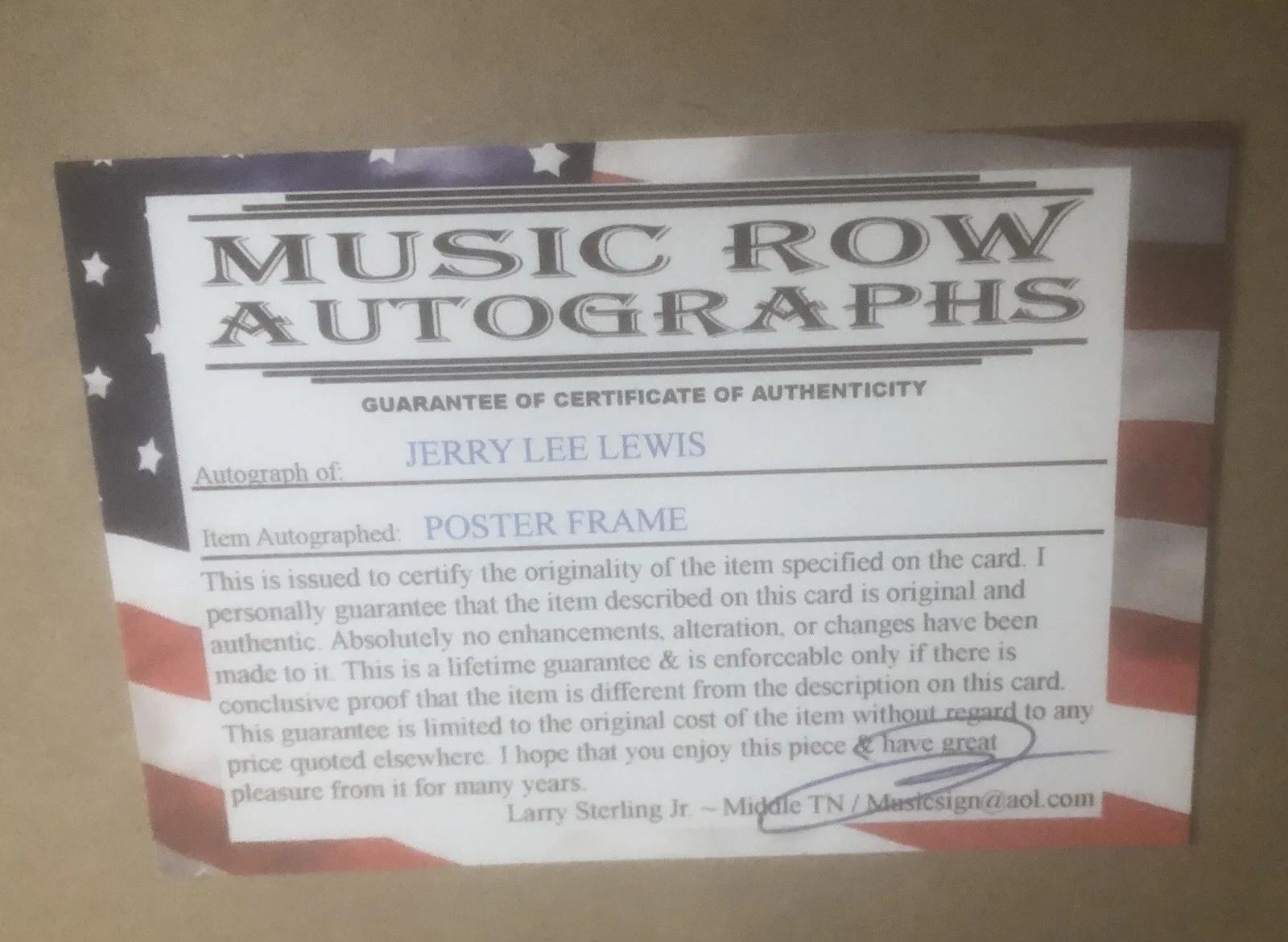 Original Jerry Lee Lewis House Of Blues Poster SIGNED with COA, image 2