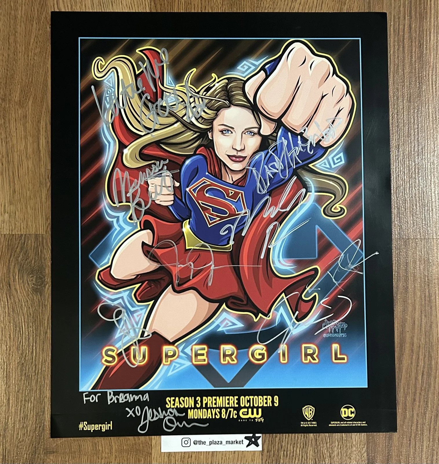 Melissa Benoist, Jeremy Jordan, Mehcad Brooks — Signed Supergirl show cast 12x15 SDCC Promo Poster Melissa Benoist autograph