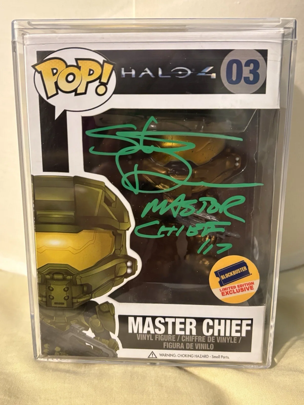 Steve Downes — Steve Downes Signed Halo Master Chief Gold Blockbuster Exclusive #03 Funko