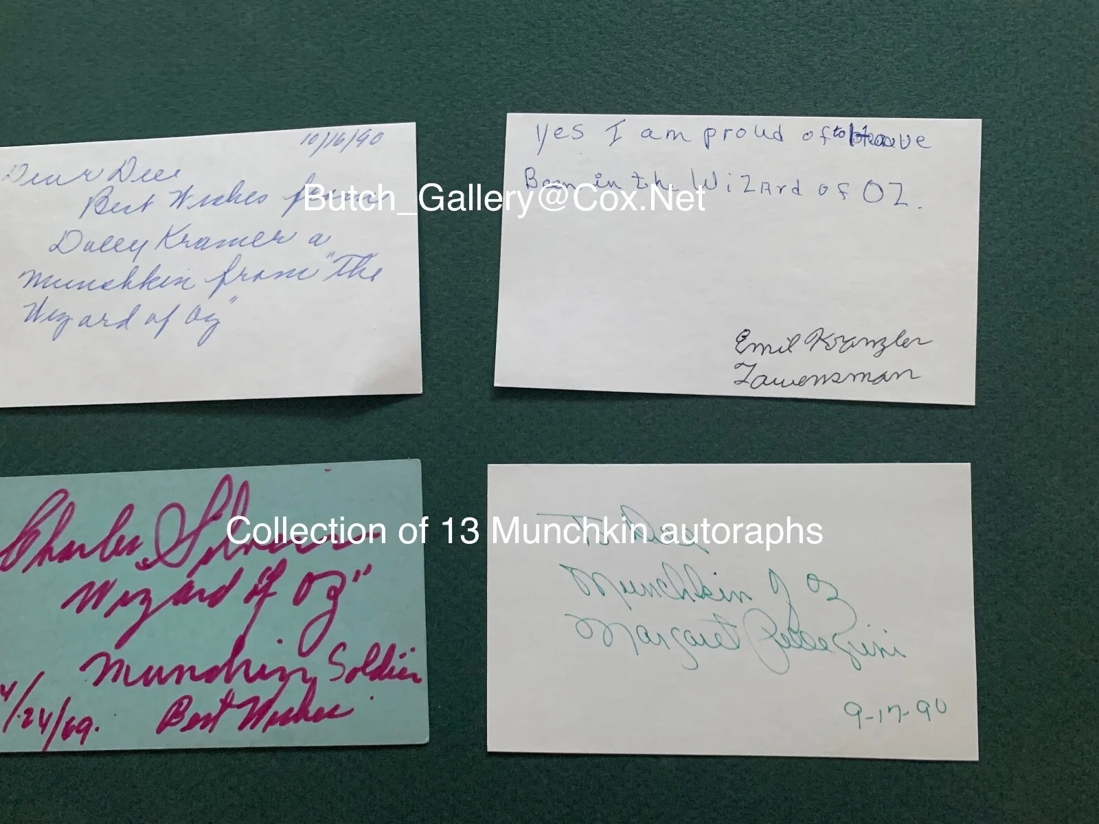 MUNCHKINs from The WIZARD OF OZ 1939 13 autographs signed cards collection, image 2