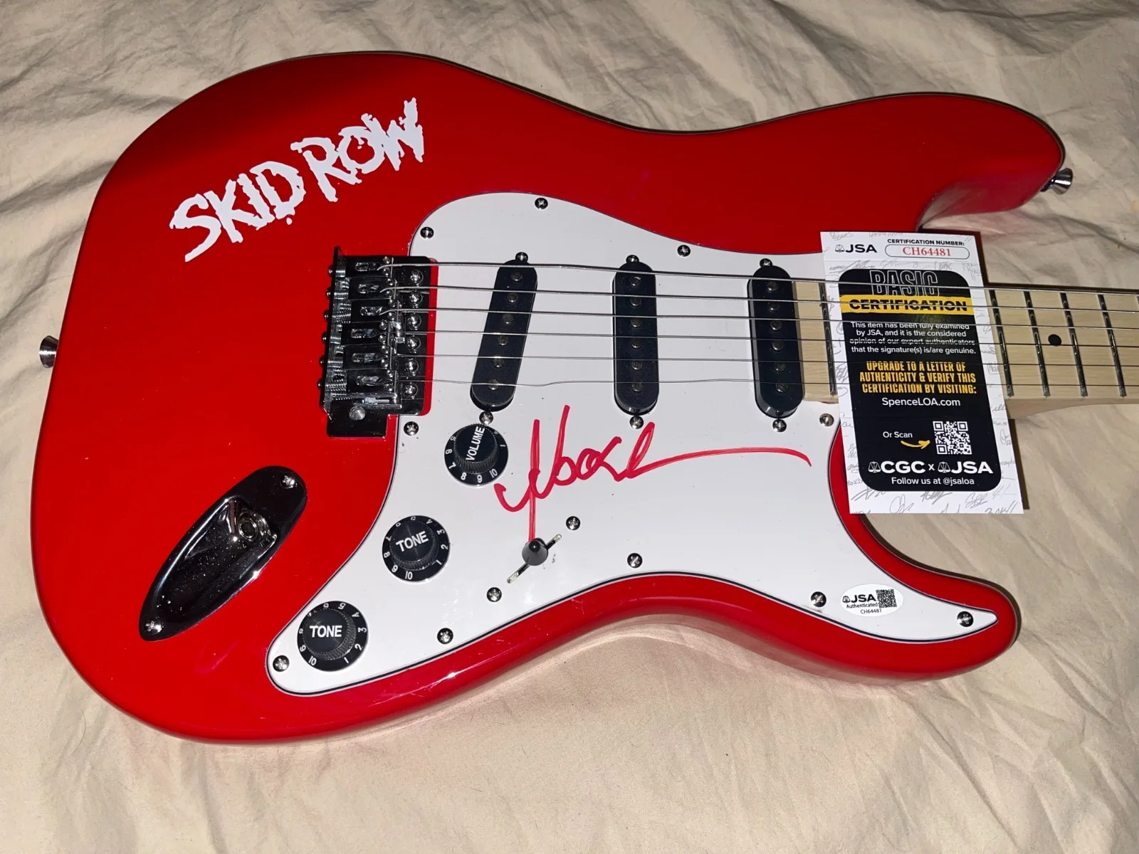 Sebastian Bach Skid Row Autographed Signed Electric Guitar PROOF JSA Authentic, image 2