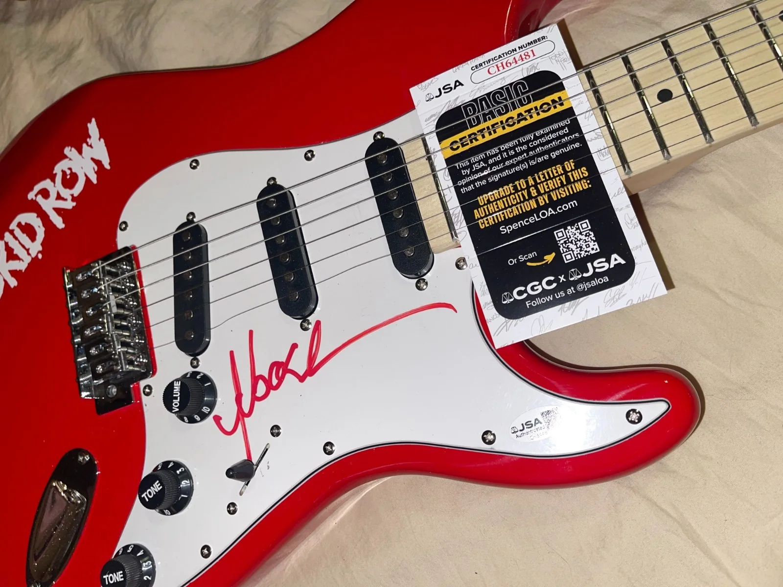 Sebastian Bach Skid Row Autographed Signed Electric Guitar PROOF JSA Authentic, image 3