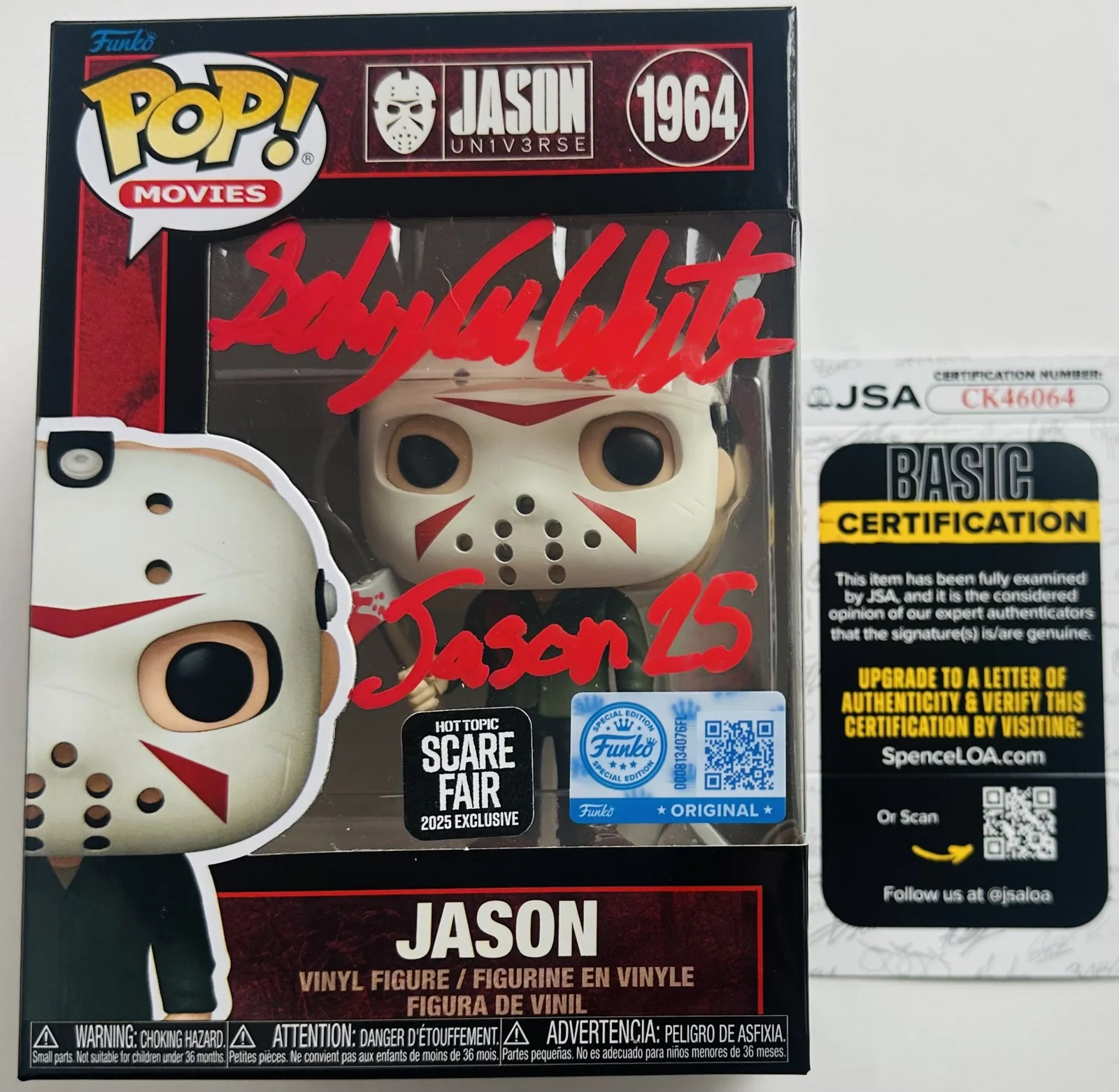 Schuyler White — Schuyler White signed Jason Voorhees Funko 1964 Friday the 13th autograph JSA 06
