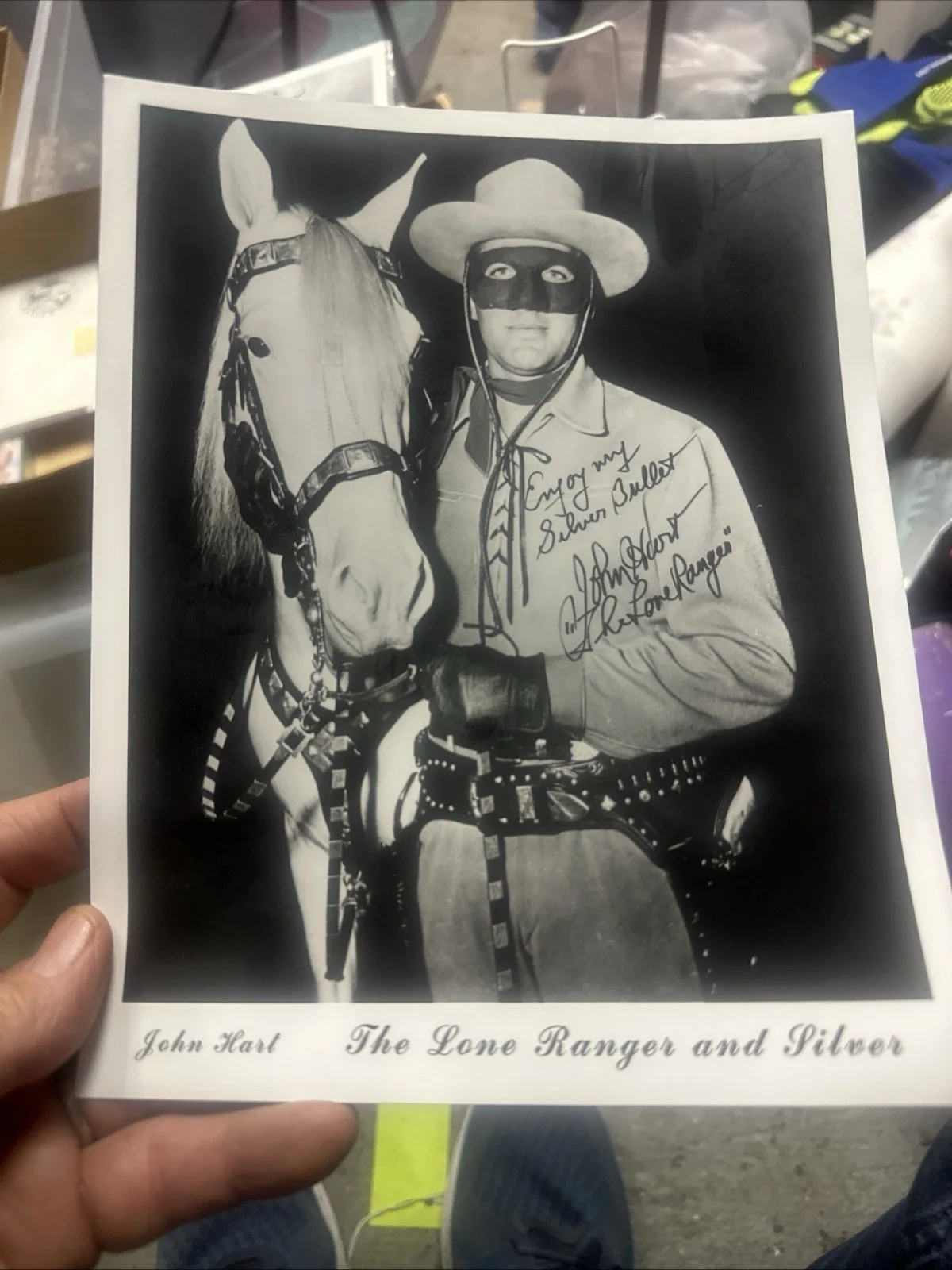 John Hart — John Hart "The Lone Ranger and Silver" Signed B&W Publicity Photo