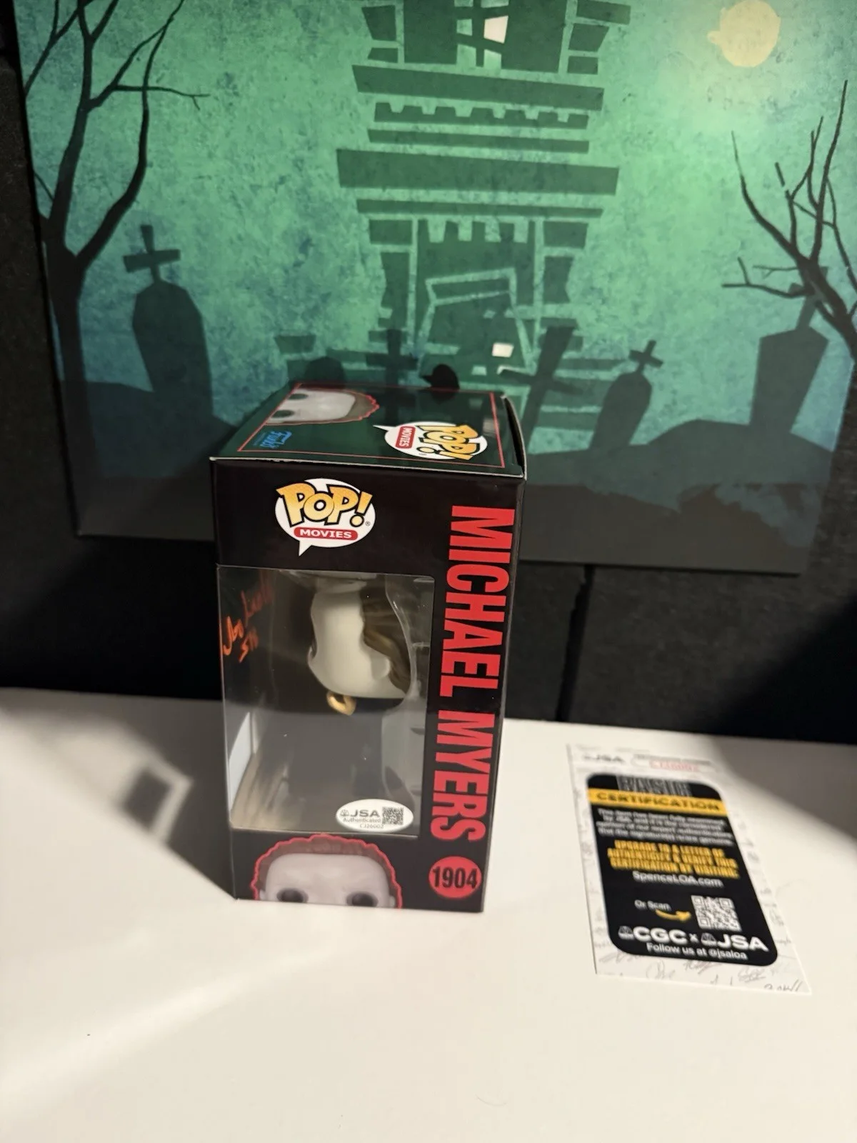 DICK WARLOCK — DICK WARLOCK SIGNED MICHAEL MYERS SCARE FAIR FUNKO POP 1904 HALLOWEEN II BAS J19, изображение 2