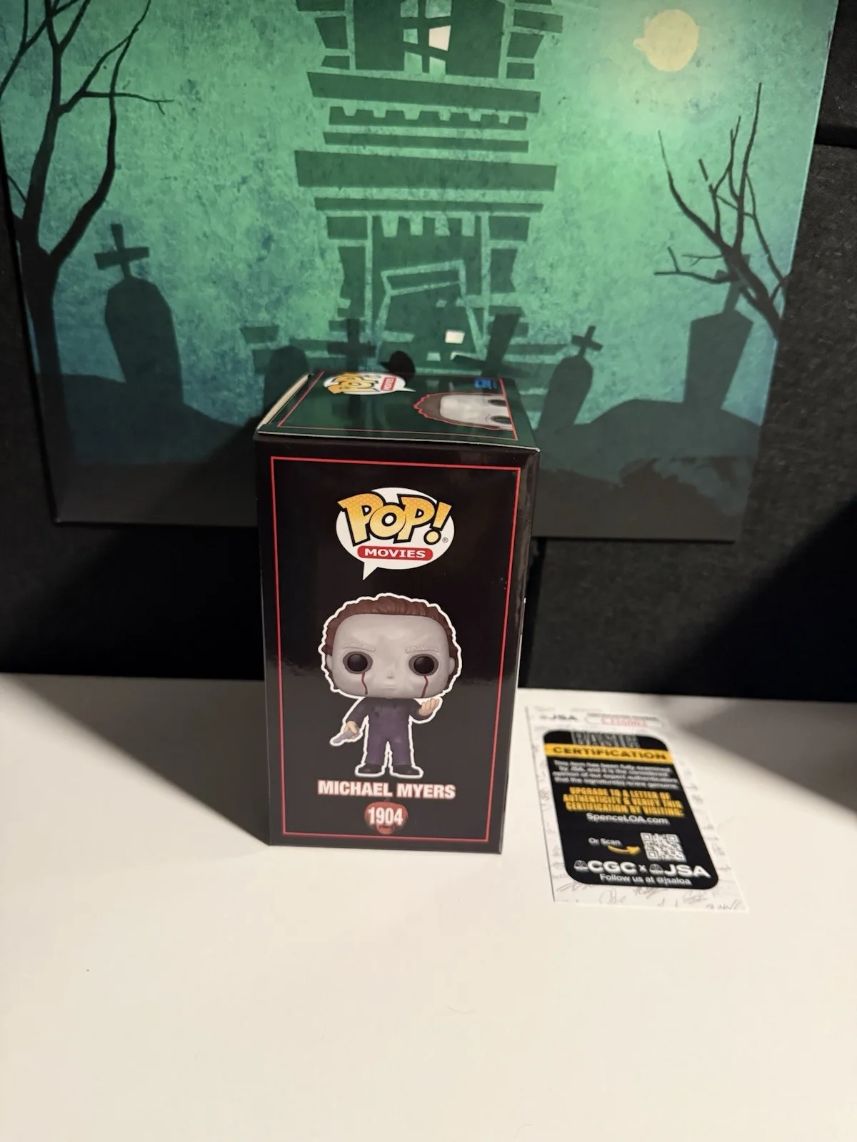 DICK WARLOCK — DICK WARLOCK SIGNED MICHAEL MYERS SCARE FAIR FUNKO POP 1904 HALLOWEEN II BAS J19, изображение 4