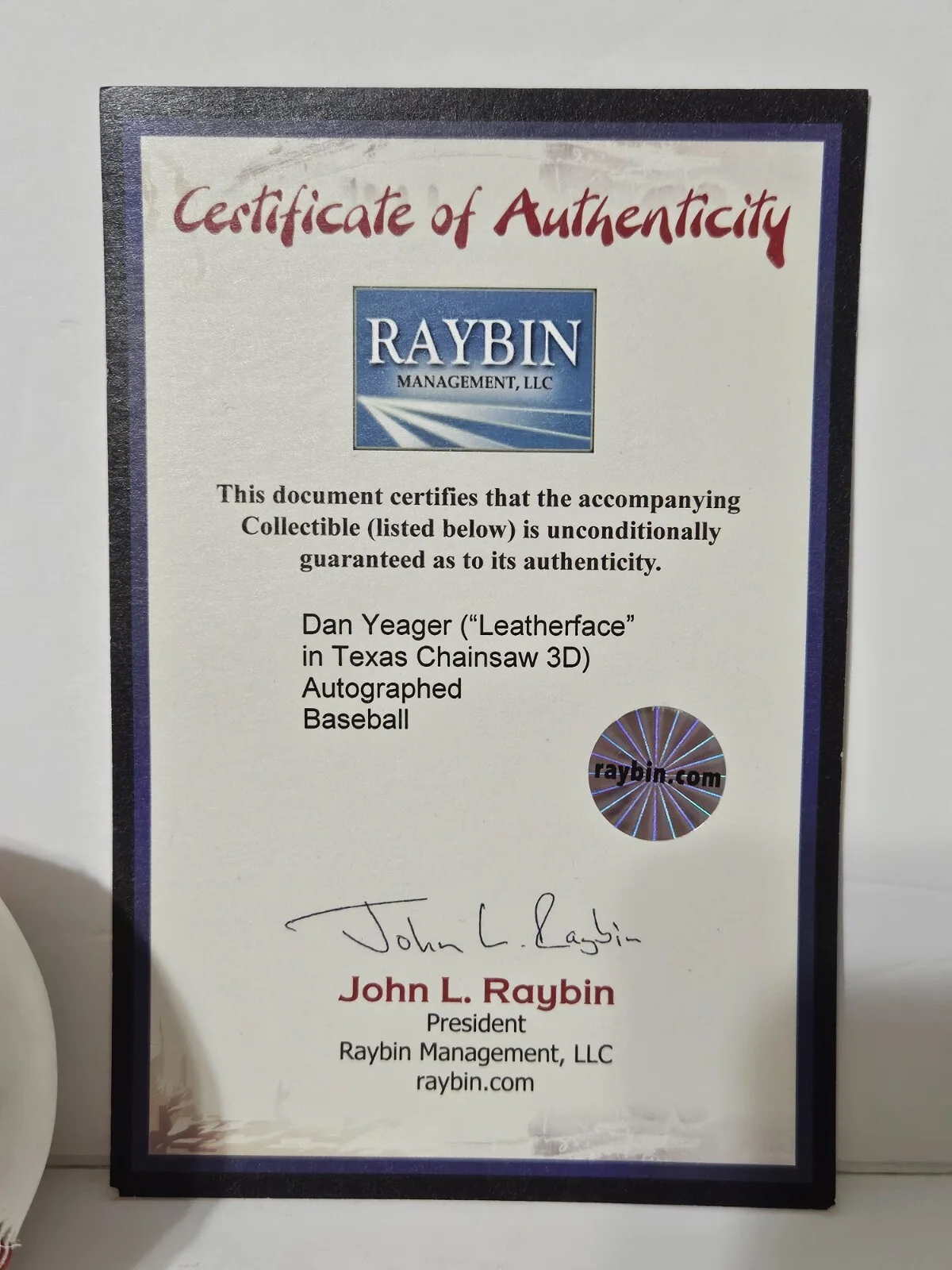 Dan Yeager — Dan Yeager Signed Baseball COA. Leatherface. Texas Chainsaw 3D. Horror Autograph, image 3