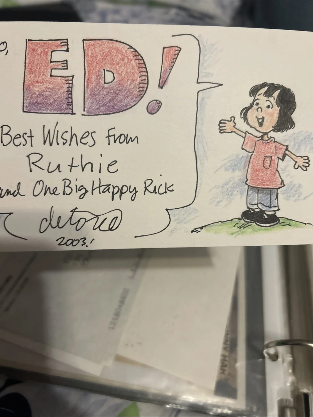 Rick Detorie — Rick Detorie Ruthy Creator Autographed Color Index Card With Authentication, image 2