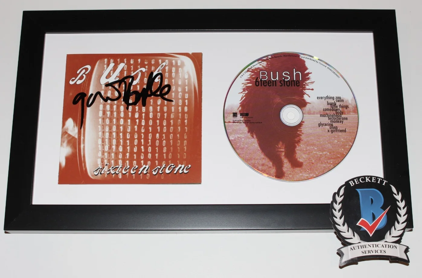 GAVIN ROSSDALE SIGNED FRAMED BUSH 'SIXTEEN STONE' CD COVER BOOKLET 1 BECKETT COA, изображение 2