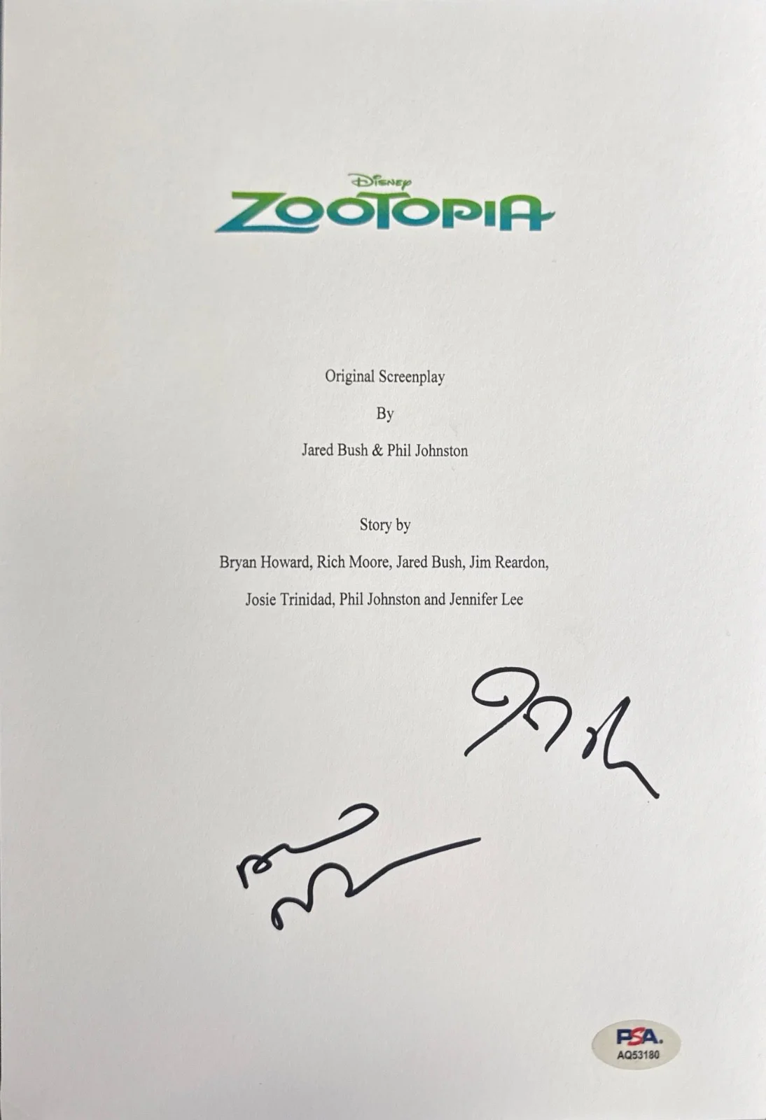Josh Dallas — Josh Dallas & Alan Tudyk Signed 8x10 Zootopia Script Cover Only PSA