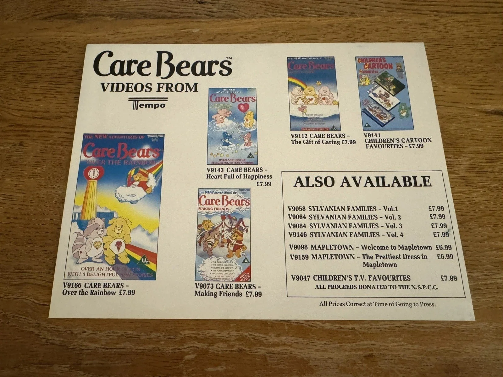 Care Bears Tempo video 1989 very rare video shop sleeve, изображение 2