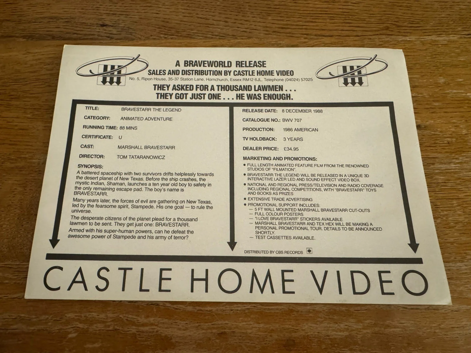 Bravestar the final conflict 1988 very rare video shop promo sample sleeve, image 2