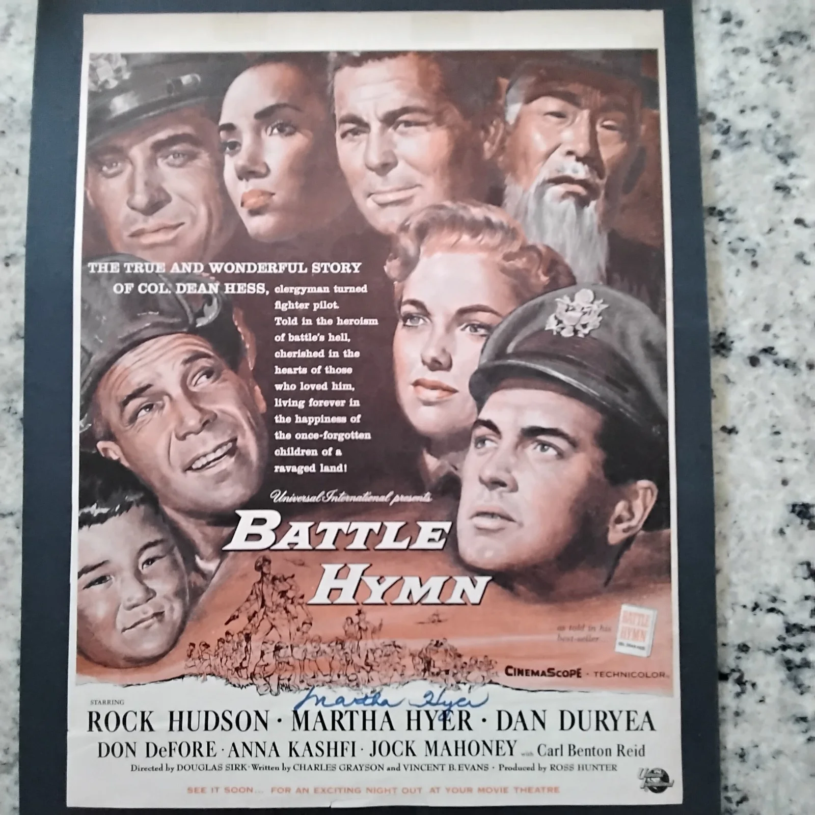 Martha Hyer SIGNED 1957 Movie Ad Battle Hymn Rock Hudson Dan Duryea 50s Actress, image 2