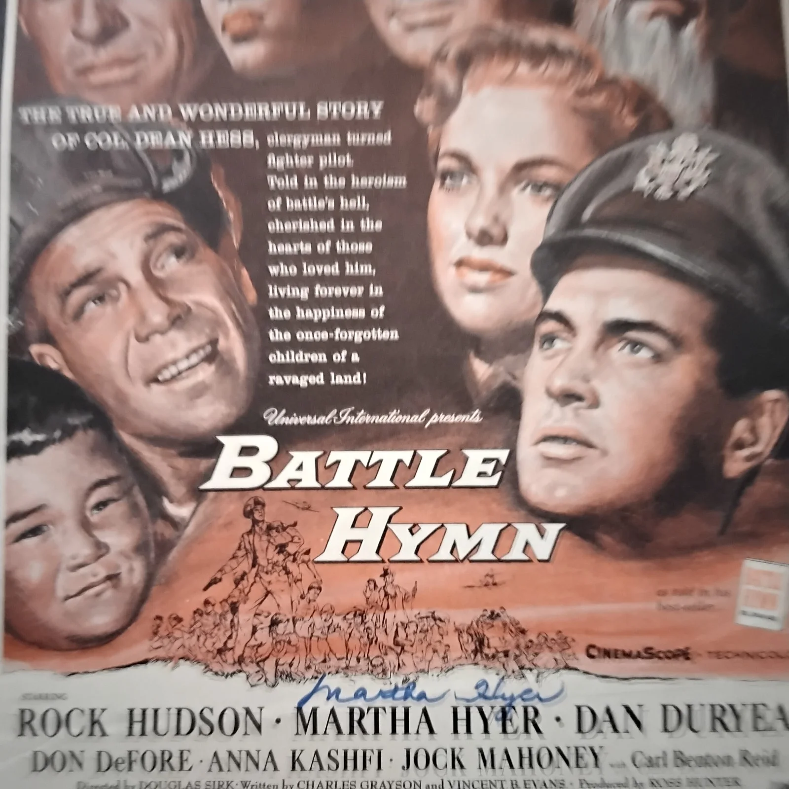 Martha Hyer SIGNED 1957 Movie Ad Battle Hymn Rock Hudson Dan Duryea 50s Actress, image 3