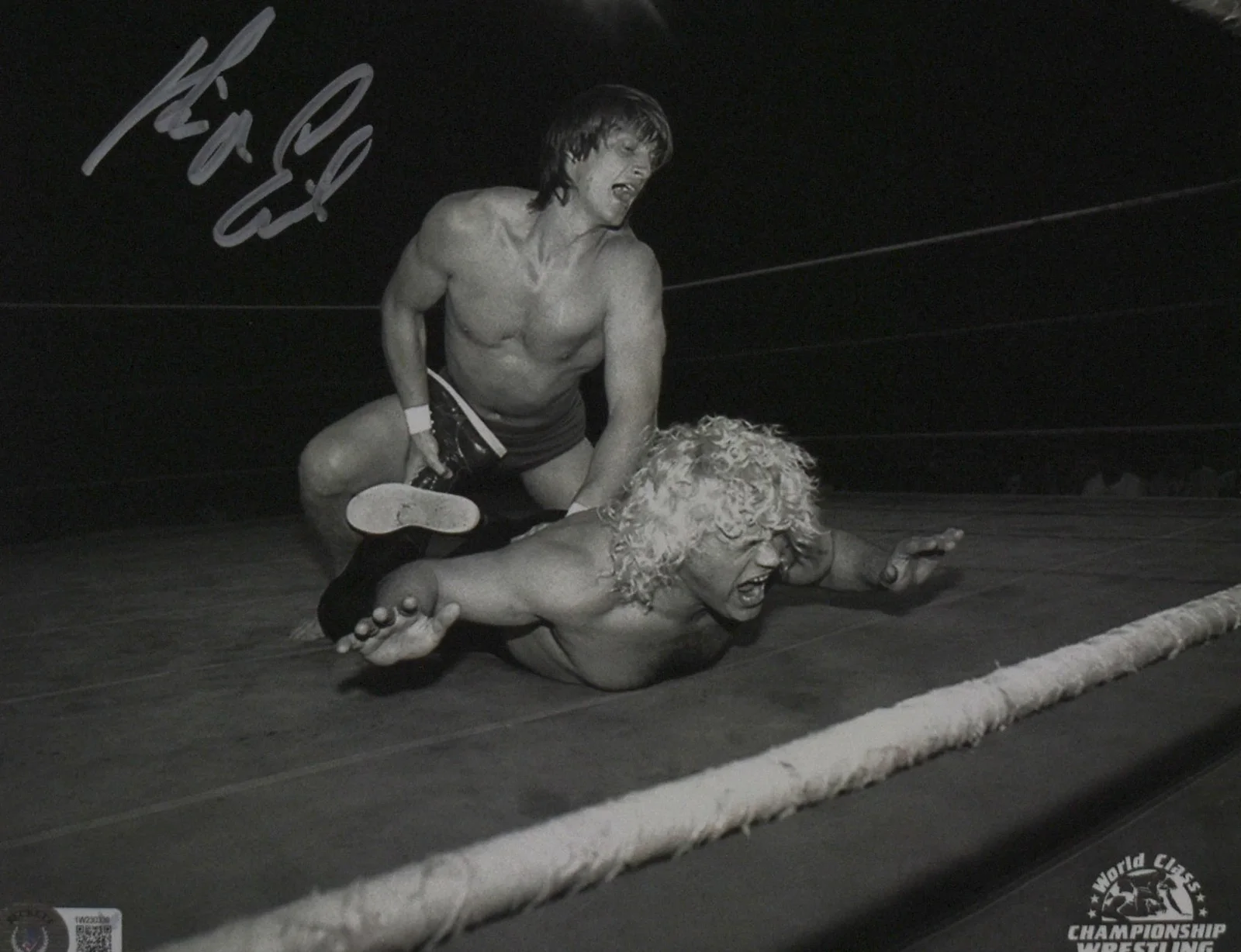 Kevin Von Erich — Kevin Von Erich Autographed 8x10 B/W The Iron Claw Photo - Beckett W Hologram