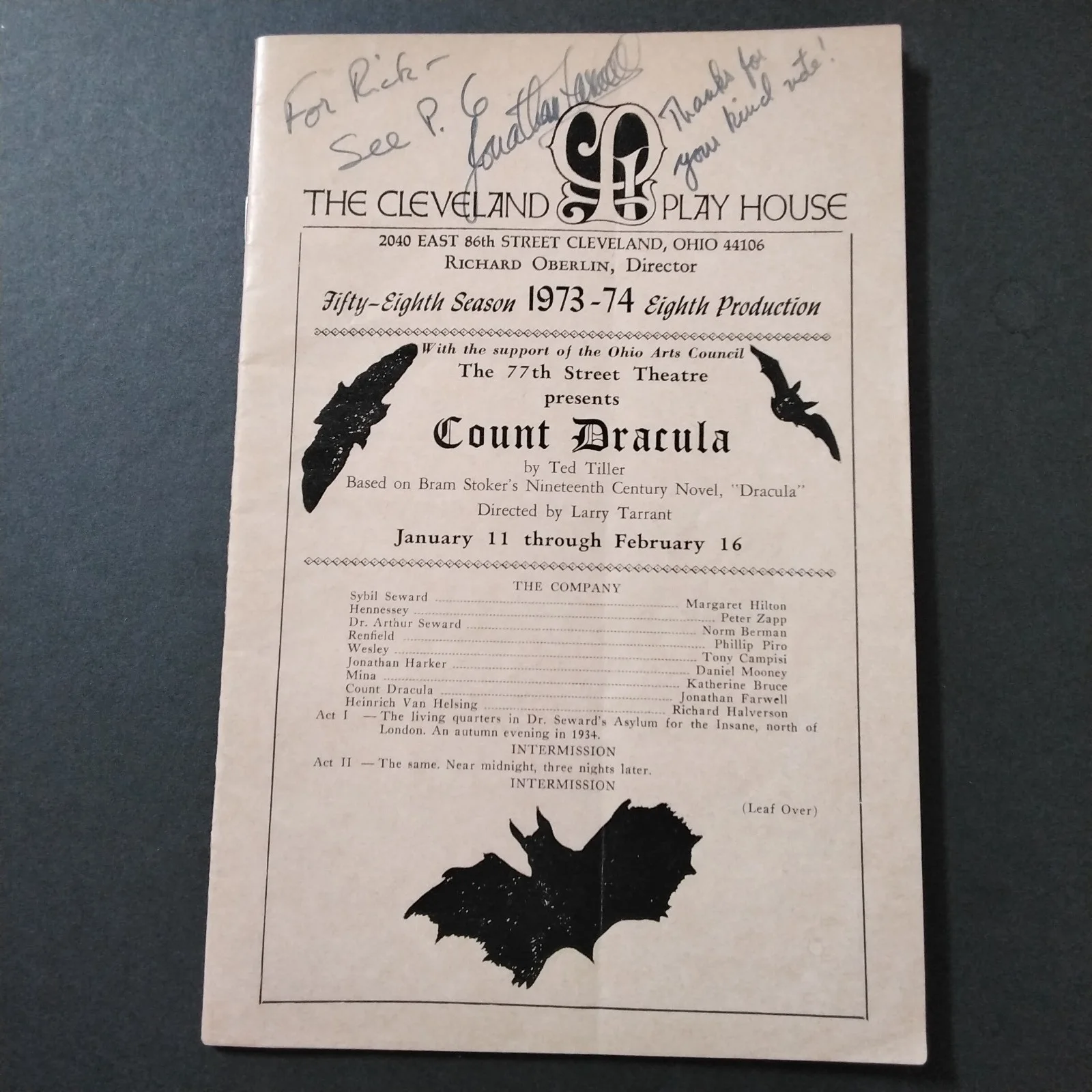 Jonathan Farwell SIGNED 70s Playbill TV Stage Film Actor Count Dracula Star Trek, изображение 3