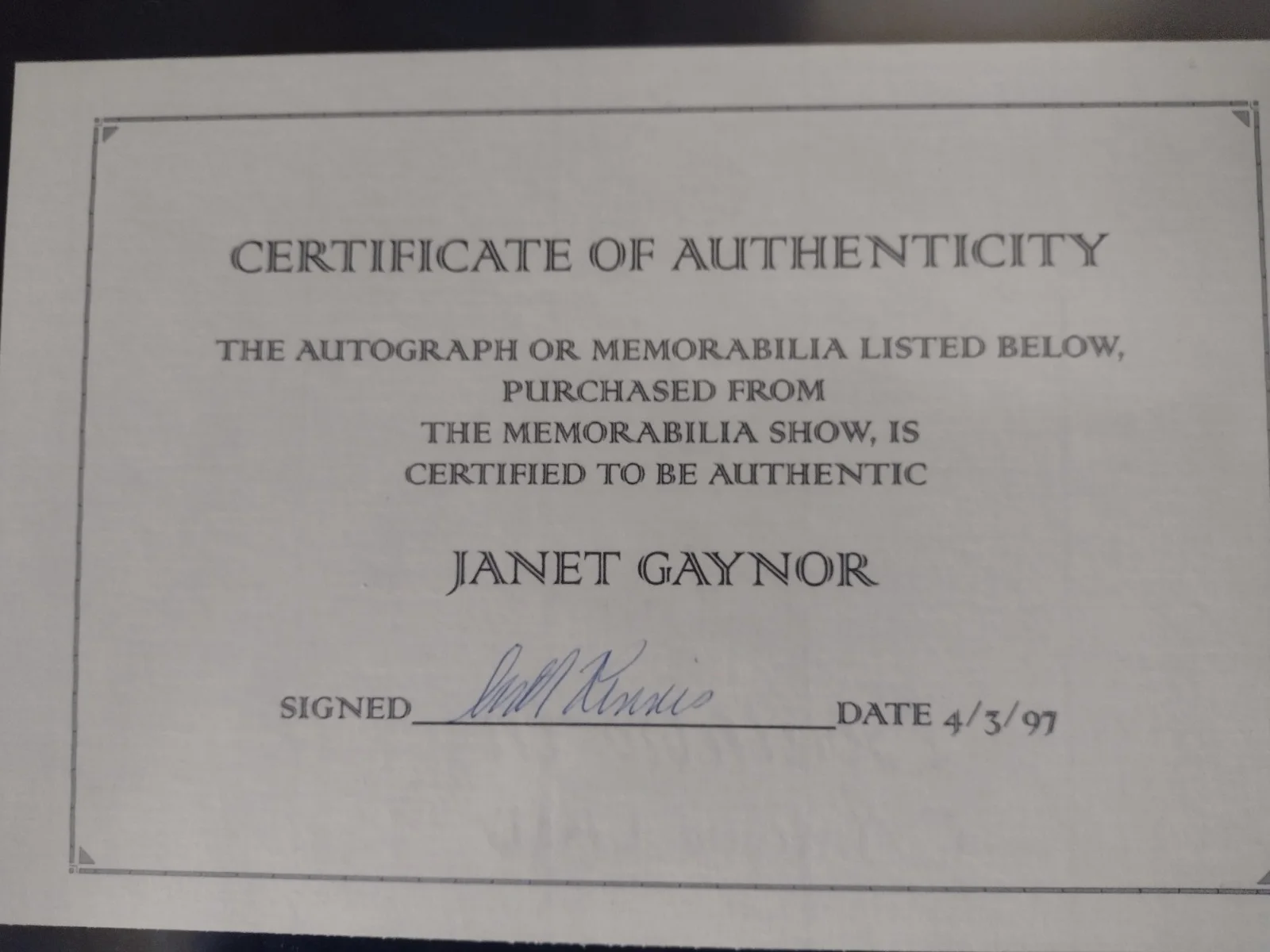 Autographed 8x10 Photo Of Academy Award Winner Janet Gaynor Inscribed COA, изображение 3