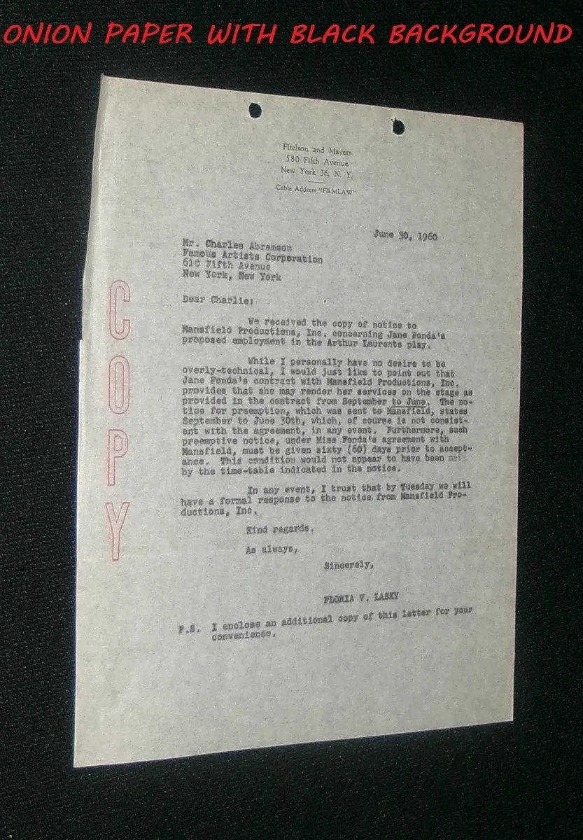 JANE FONDA INVITATION TO A MARCH Contract Dispute Letter To CHARLES ABRAMSON, изображение 2
