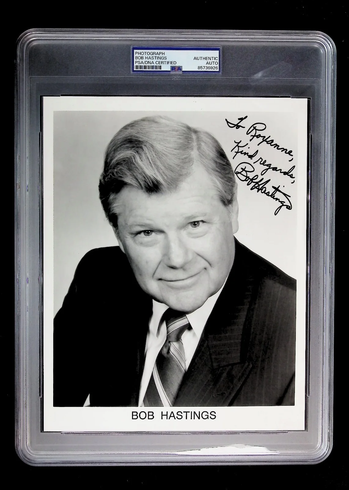 Bob Hastings — Bob Hastings - Autographed Photo - PSA Jumbo Holder - 85736926