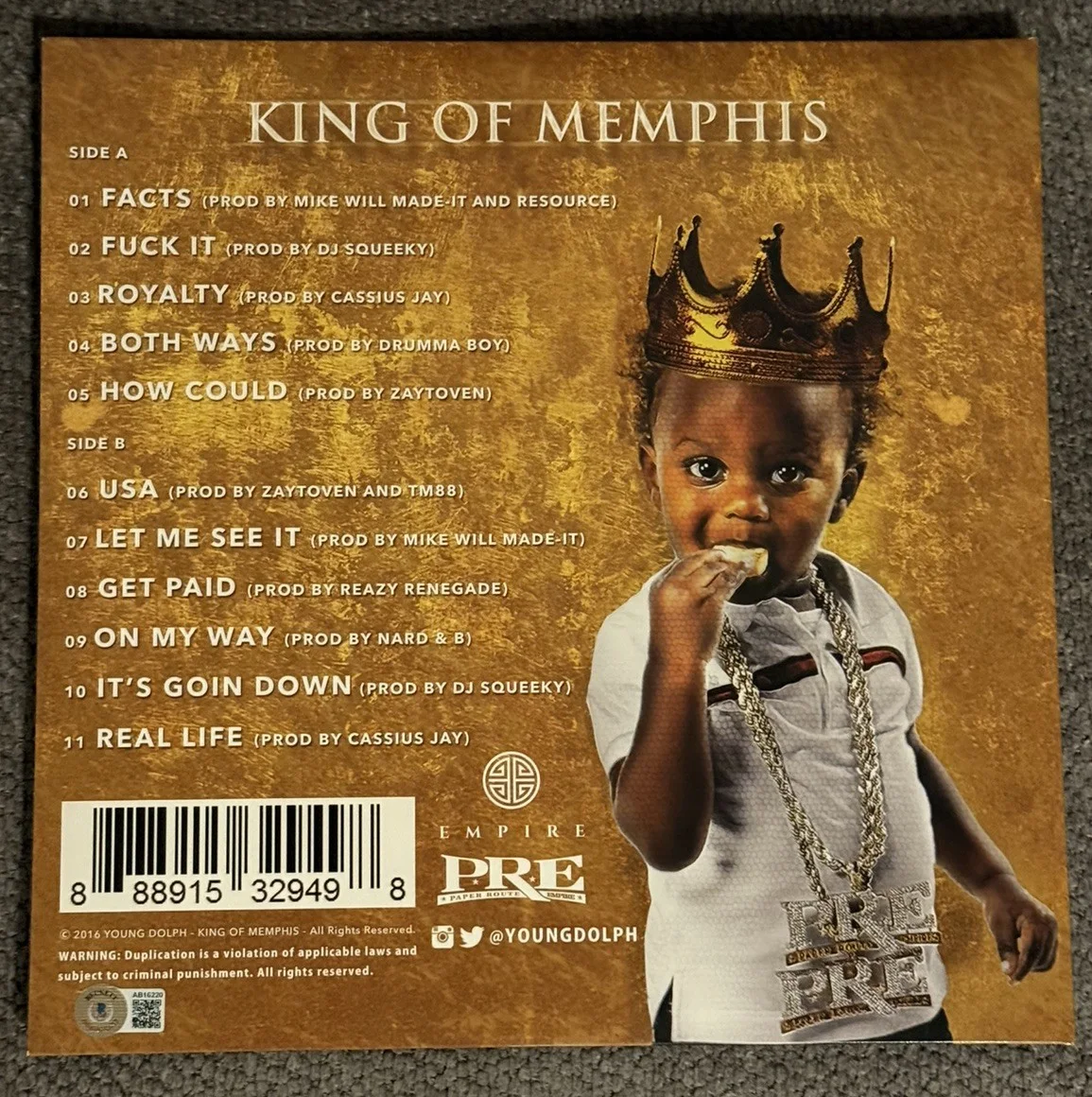 YOUNG DOLPH SIGNED AUTOGRAPH KING OF MEMPHIS Vinyl RSD BECKETT COA 10 AUTO GRADE, image 2