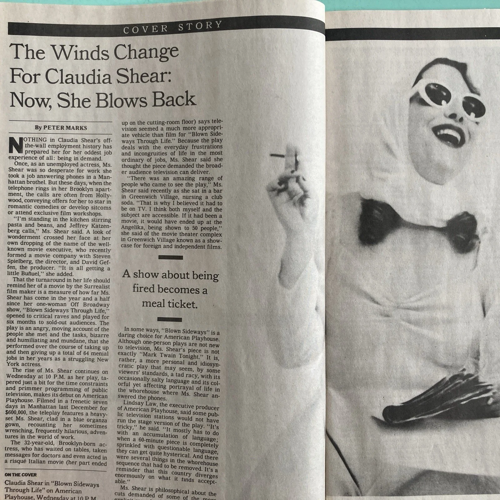 Claudia Shear — Claudia Shear Signed New York Times TV Guide July 11 1995 Blown Sideways On PBS, image 3