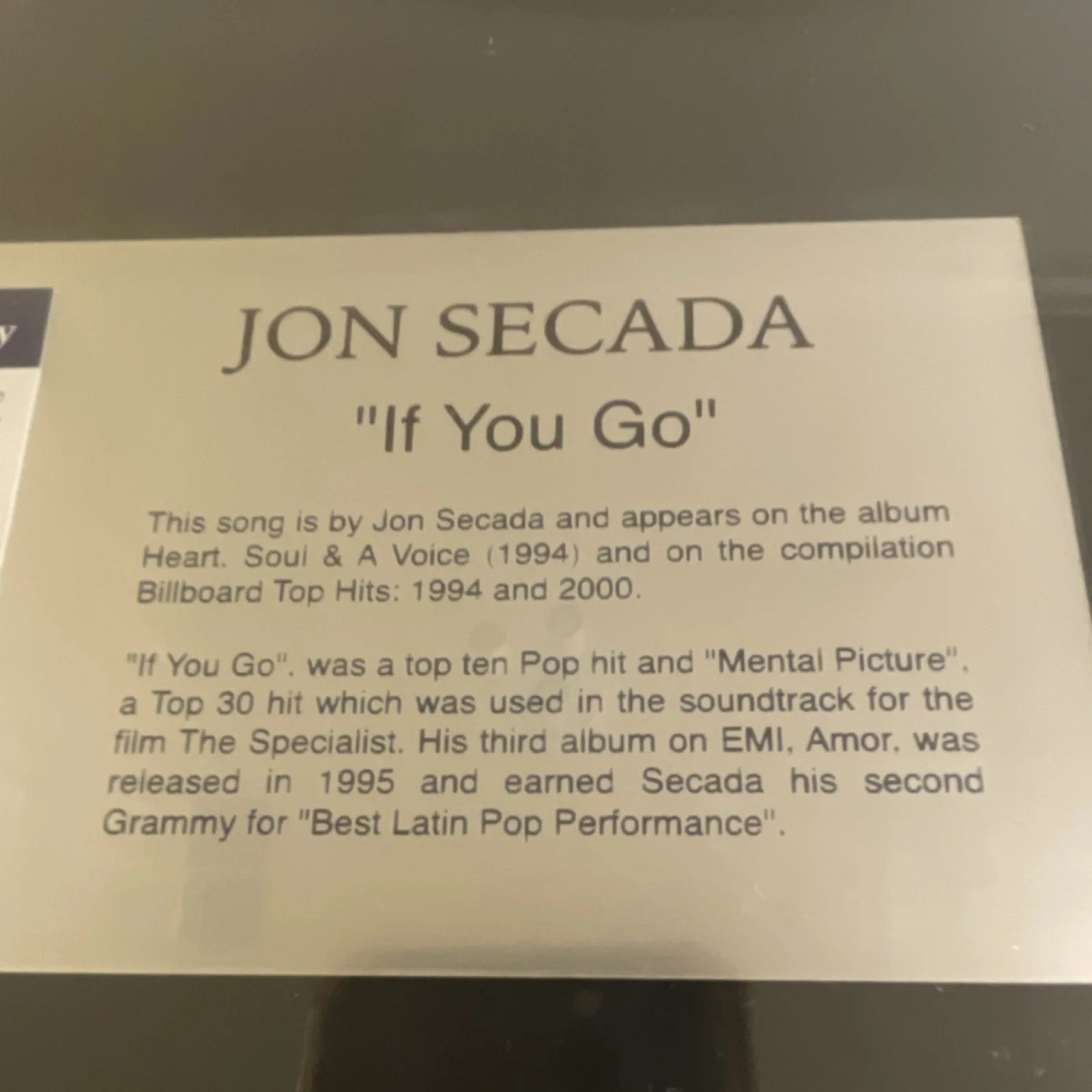 Jon Secada 'If You Go' Autographed CD Booklet Framed Display PSA/DNA, image 4