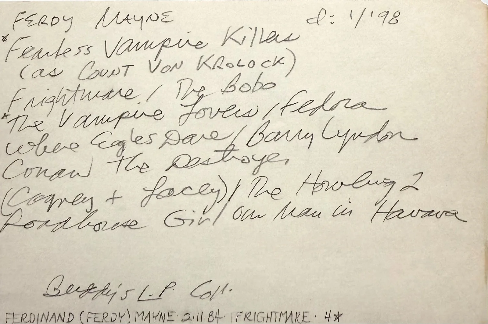 Ferdinand Mayne — FERDINAND MAYNE Signed Autographed 4x6 INDEX CARD The Fearless Vampire Killers, изображение 2