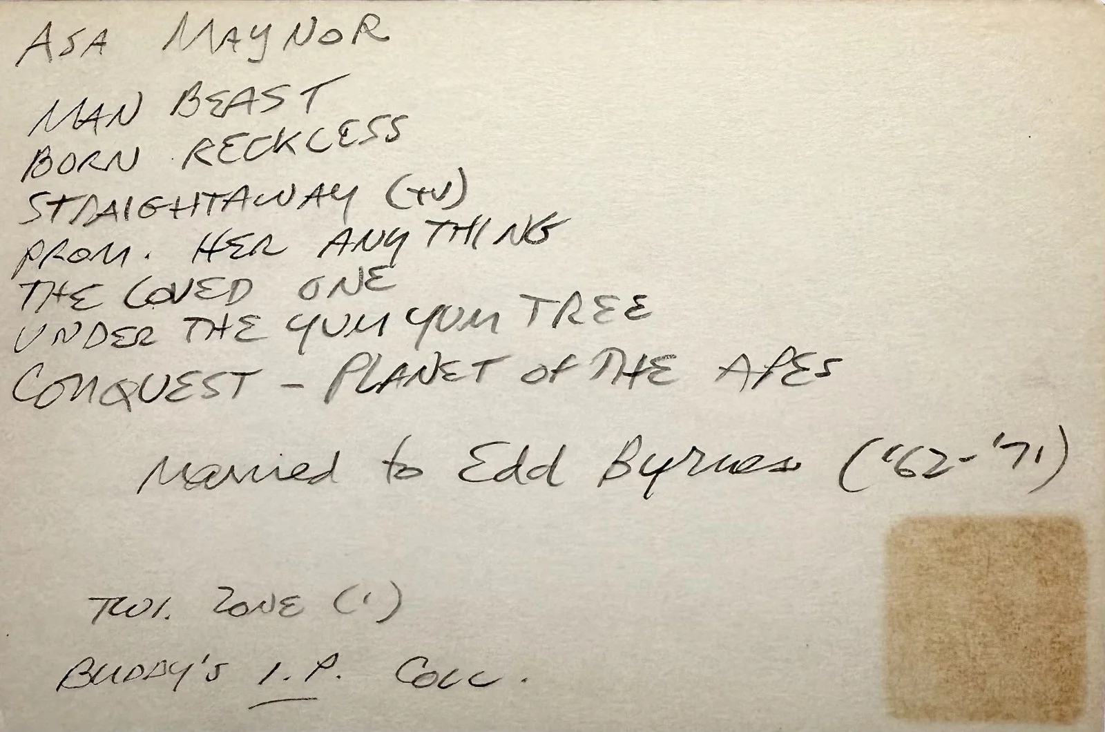 Asa Maynor — ASA MAYNOR Signed Autographed 4x6 INDEX CARD Conquest of the Planet of the Apes, изображение 2