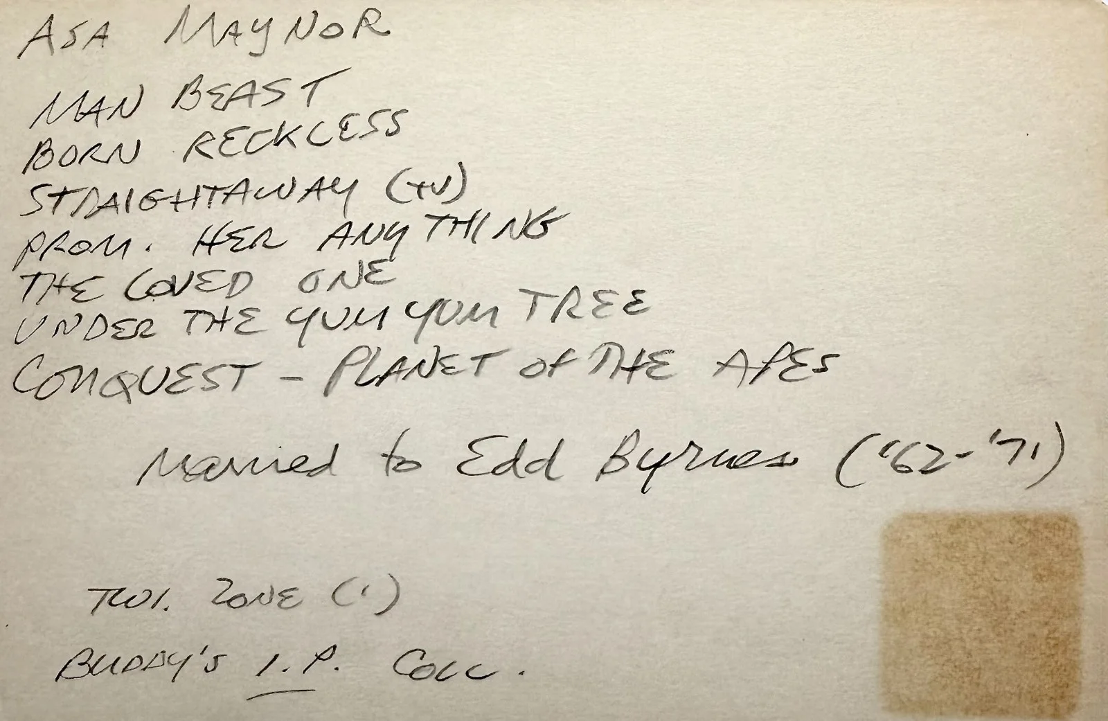 Asa Maynor — ASA MAYNOR Signed Autographed 4x6 INDEX CARD Conquest of the Planet of the Apes, изображение 4