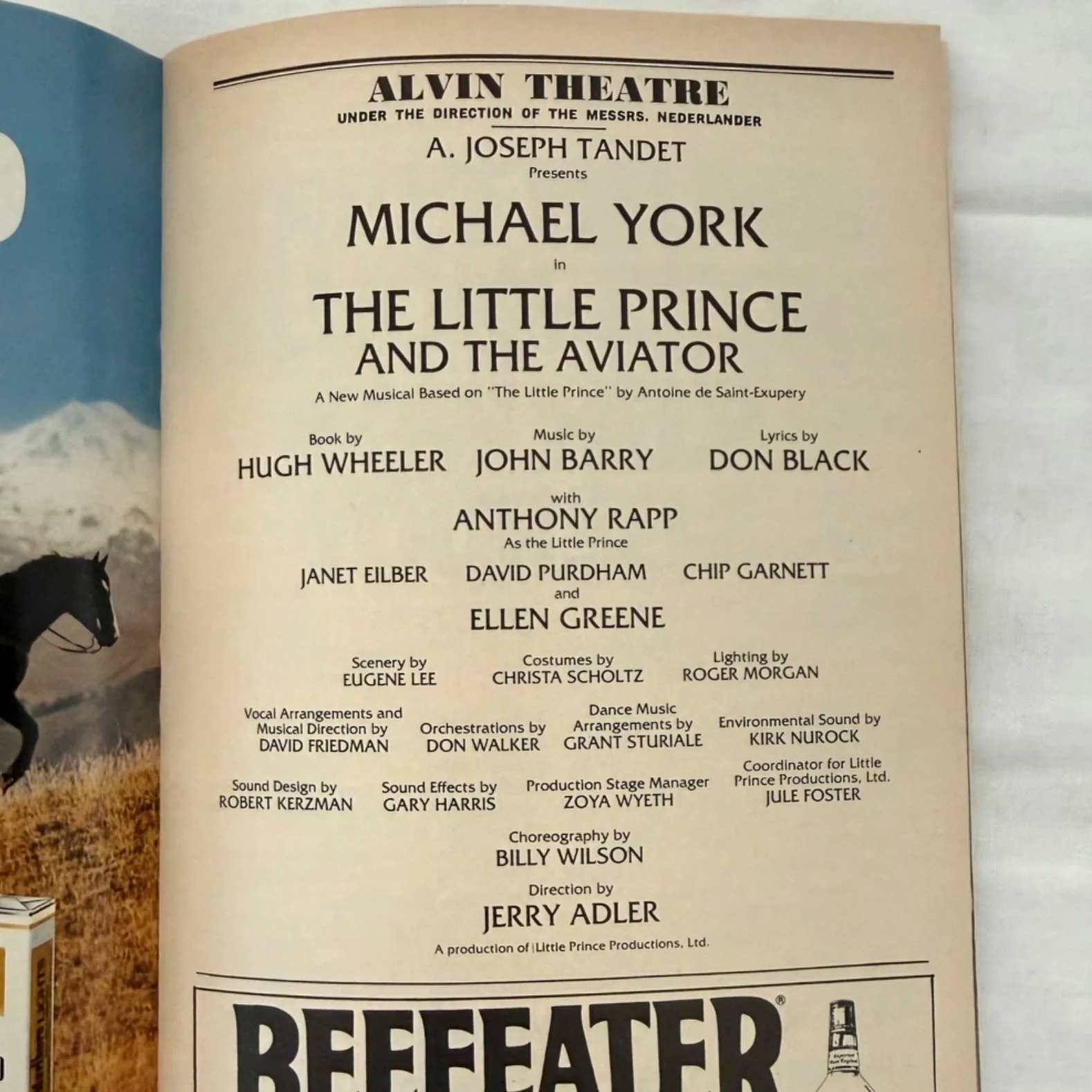 The Little Prince and The Aviator Playbill 1982 Alvin Theatre Michael York Colle, изображение 3